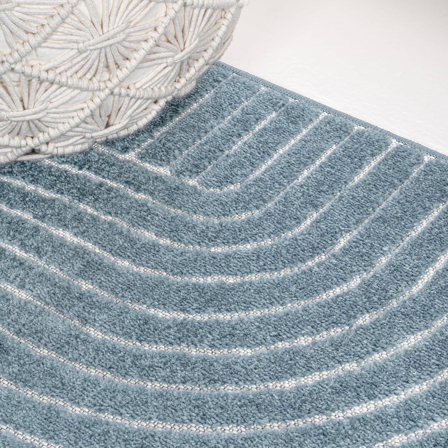 imageJONATHAN Y Hallie HighLow Curve IvoryCream IndoorOutdoor Area Rug 8x10 Minimalist Pet Friendly NonShedding Stain Resistant HoseWashable for Backyard Patio Porch SCN100B8Dark BlueCream