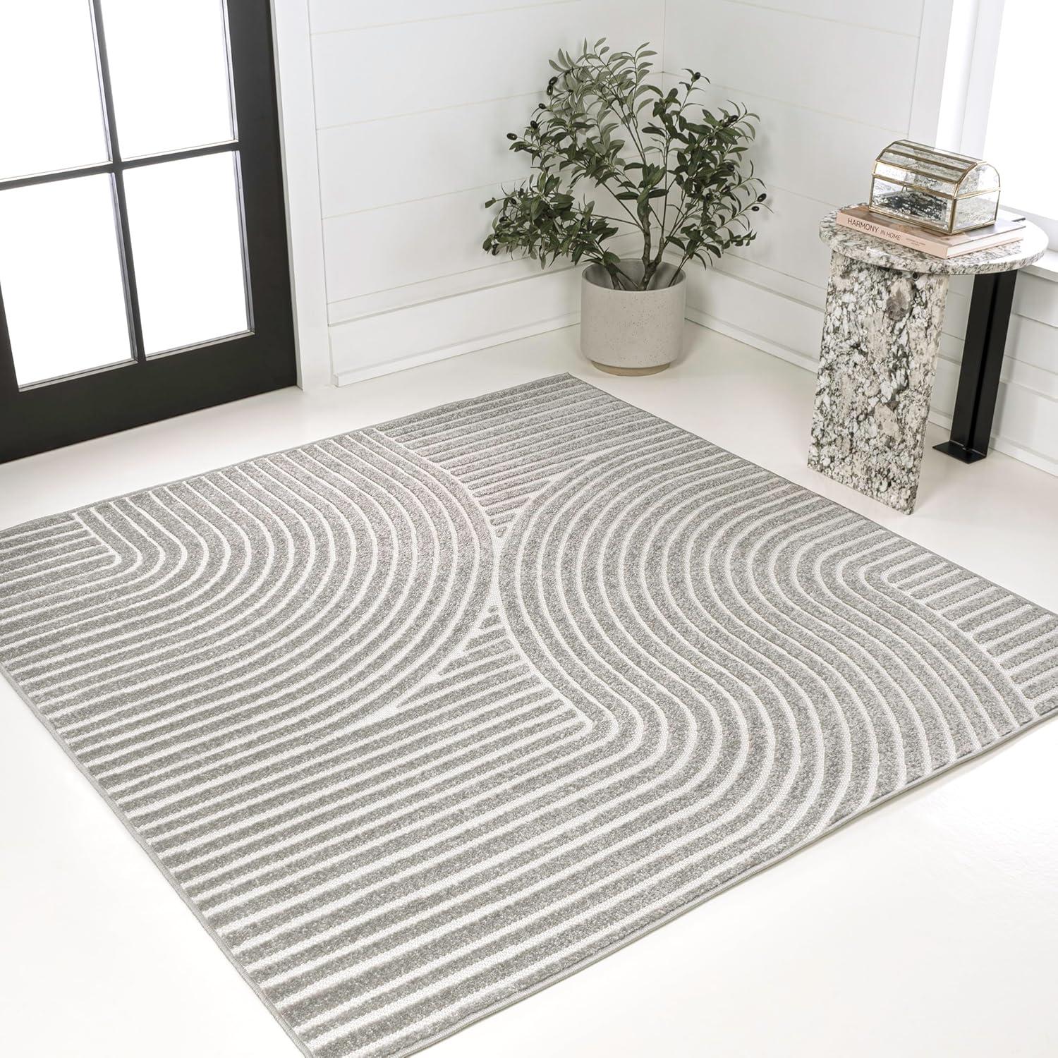 imageJONATHAN Y Hallie HighLow Curve IvoryCream IndoorOutdoor Area Rug 8x10 Minimalist Pet Friendly NonShedding Stain Resistant HoseWashable for Backyard Patio Porch SCN100B8GrayIvory