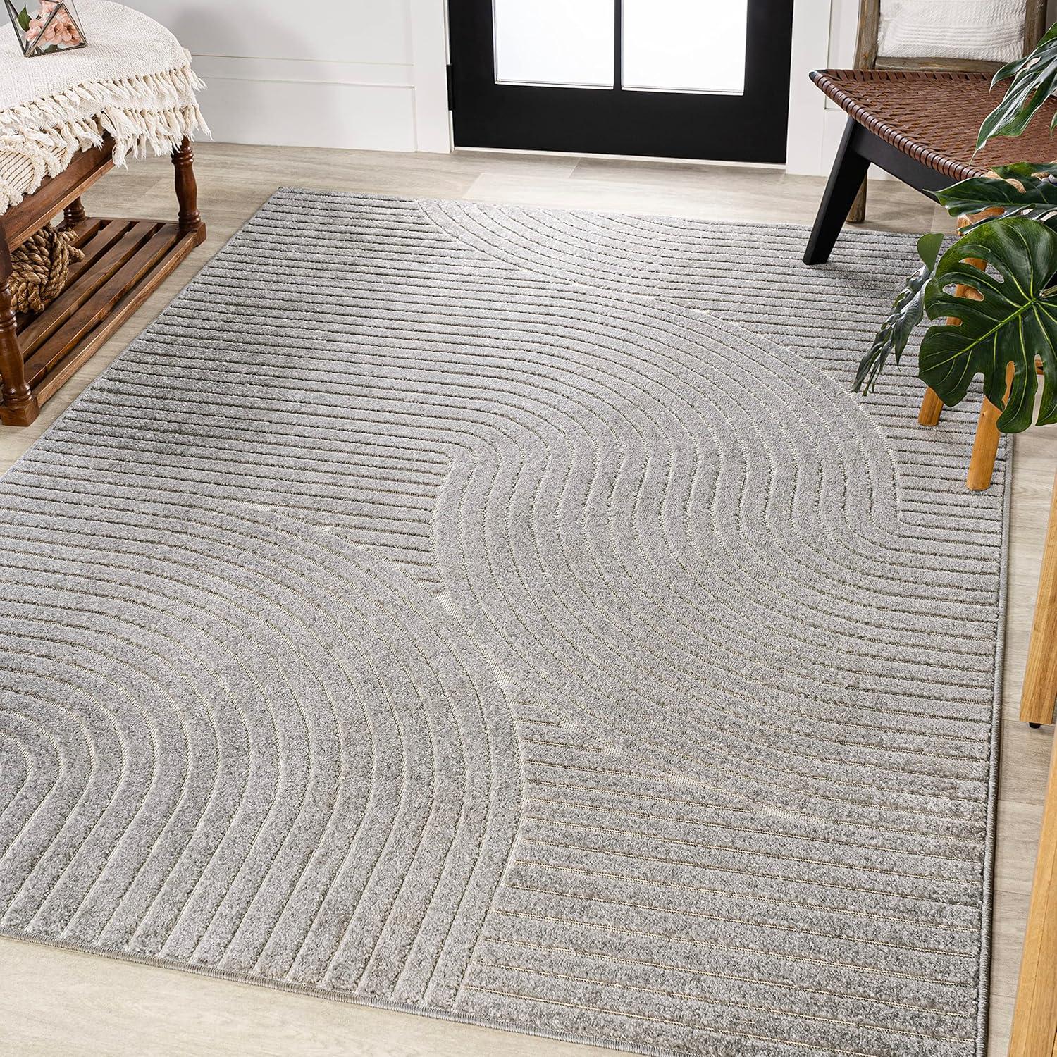 imageJONATHAN Y Hallie HighLow Curve IvoryCream IndoorOutdoor Area Rug 8x10 Minimalist Pet Friendly NonShedding Stain Resistant HoseWashable for Backyard Patio Porch SCN100B8GrayIvory
