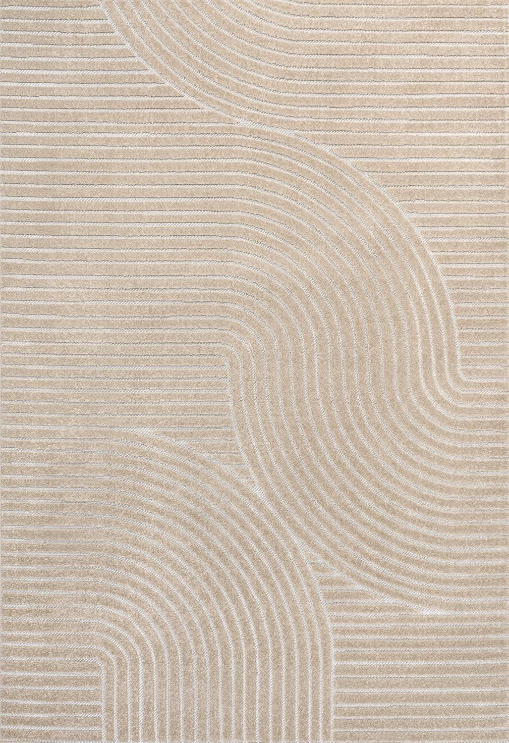 imageJONATHAN Y Hallie HighLow Curve IvoryCream IndoorOutdoor Area Rug 8x10 Minimalist Pet Friendly NonShedding Stain Resistant HoseWashable for Backyard Patio Porch SCN100B8BeigeCream