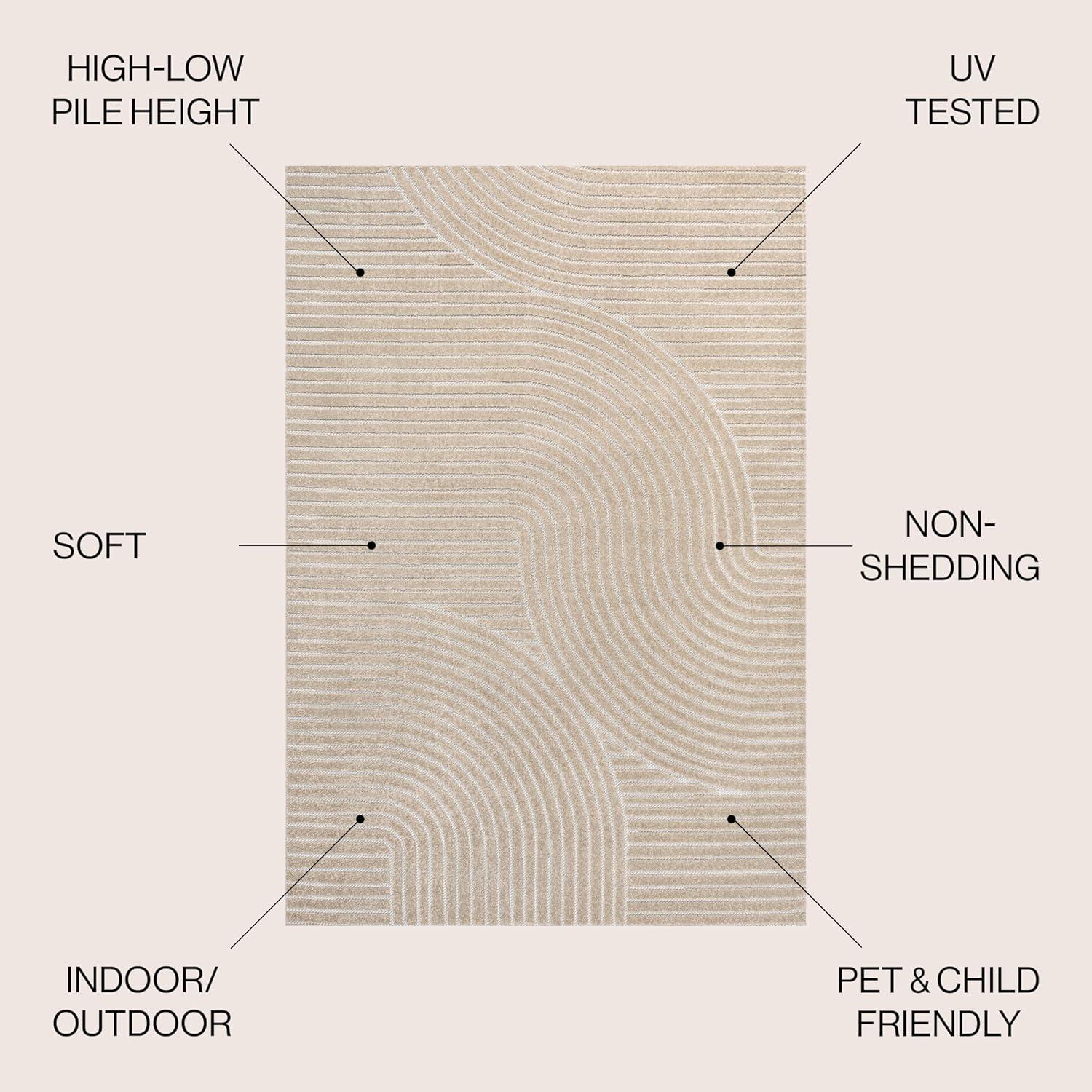 imageJONATHAN Y Hallie HighLow Curve IvoryCream IndoorOutdoor Area Rug 8x10 Minimalist Pet Friendly NonShedding Stain Resistant HoseWashable for Backyard Patio Porch SCN100B8BeigeCream