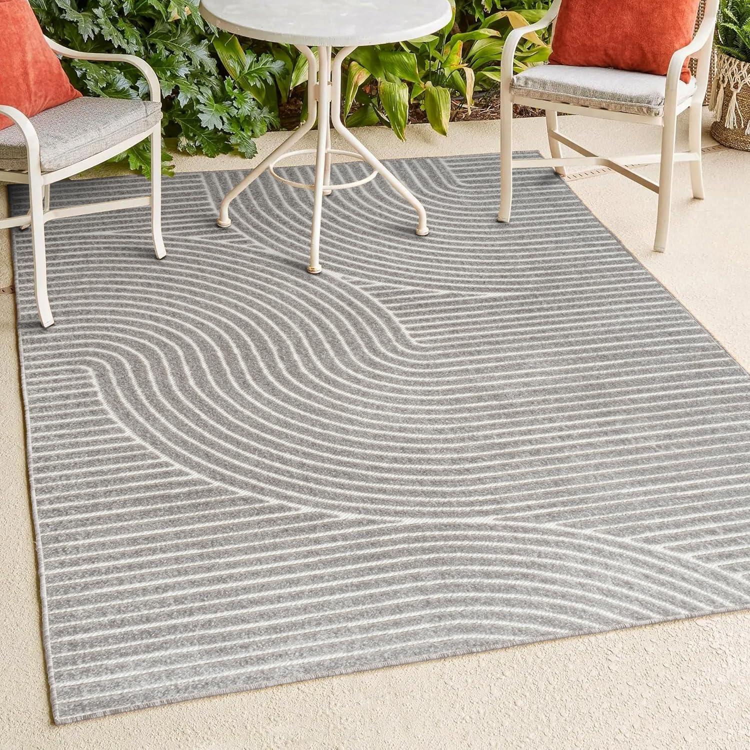 imageJONATHAN Y Hallie HighLow Curve IvoryCream IndoorOutdoor Area Rug 8x10 Minimalist Pet Friendly NonShedding Stain Resistant HoseWashable for Backyard Patio Porch SCN100B8GrayIvory