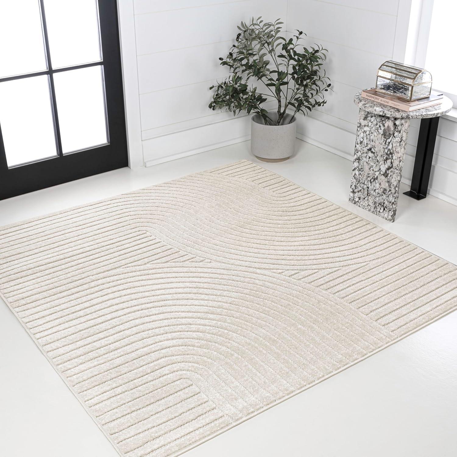 imageJONATHAN Y Hallie HighLow Curve IvoryCream IndoorOutdoor Area Rug 8x10 Minimalist Pet Friendly NonShedding Stain Resistant HoseWashable for Backyard Patio Porch SCN100B8IvoryCream