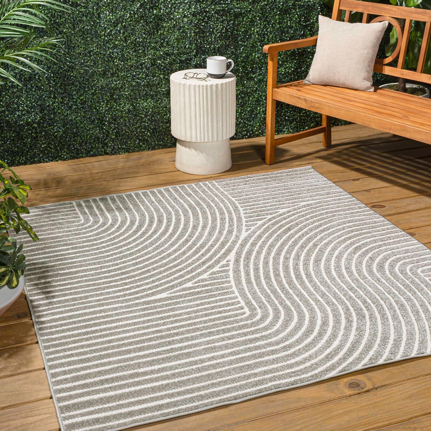 imageJONATHAN Y Hallie HighLow Curve IvoryCream IndoorOutdoor Area Rug 8x10 Minimalist Pet Friendly NonShedding Stain Resistant HoseWashable for Backyard Patio Porch SCN100B8GrayIvory