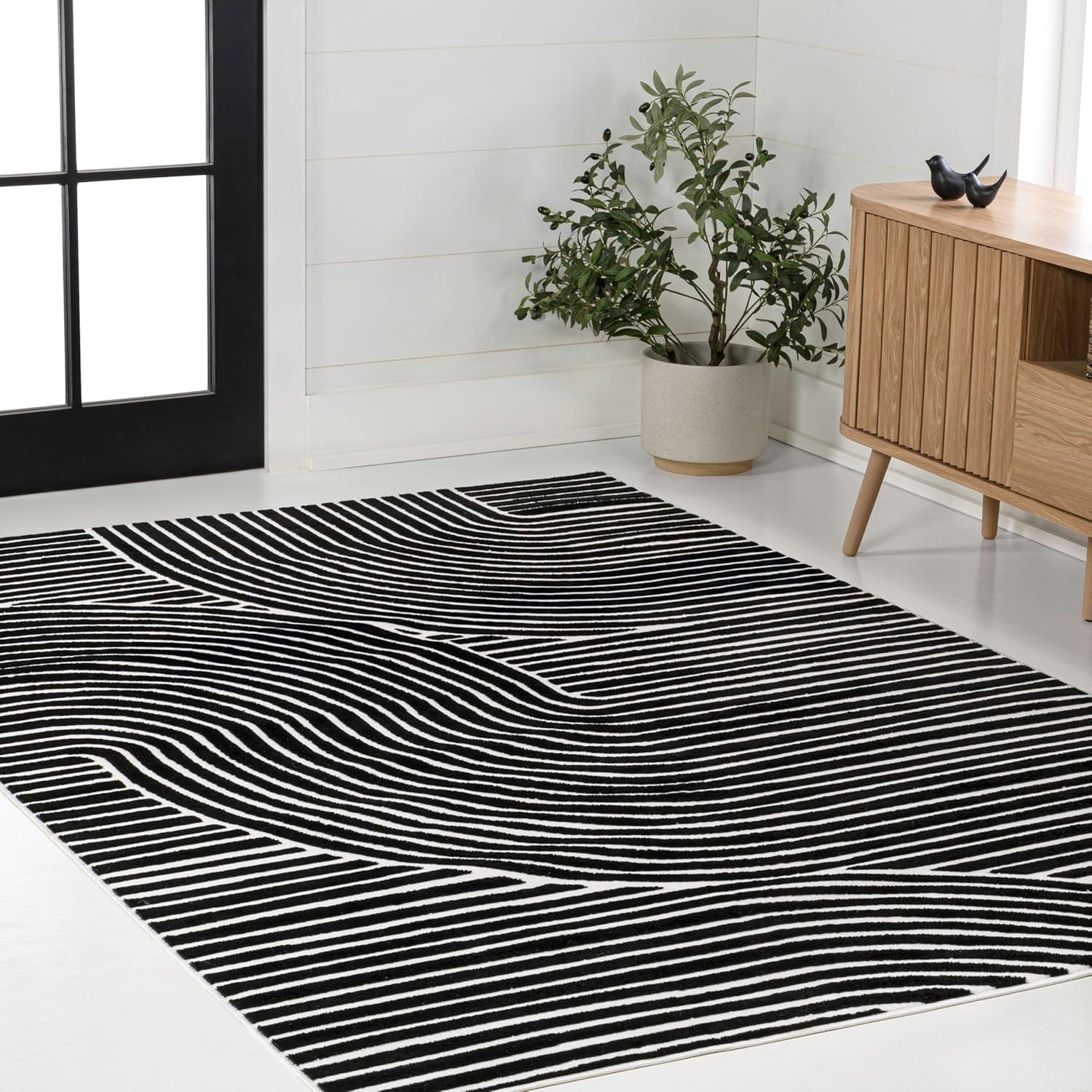 imageJONATHAN Y Hallie HighLow Curve IvoryCream IndoorOutdoor Area Rug 8x10 Minimalist Pet Friendly NonShedding Stain Resistant HoseWashable for Backyard Patio Porch SCN100B8BlackWhite