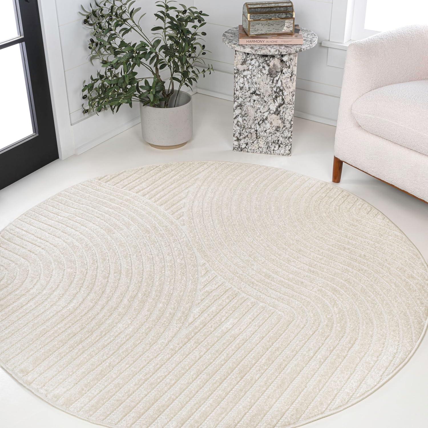 imageJONATHAN Y Hallie HighLow Curve IvoryCream IndoorOutdoor Area Rug 8x10 Minimalist Pet Friendly NonShedding Stain Resistant HoseWashable for Backyard Patio Porch SCN100B8IvoryCream