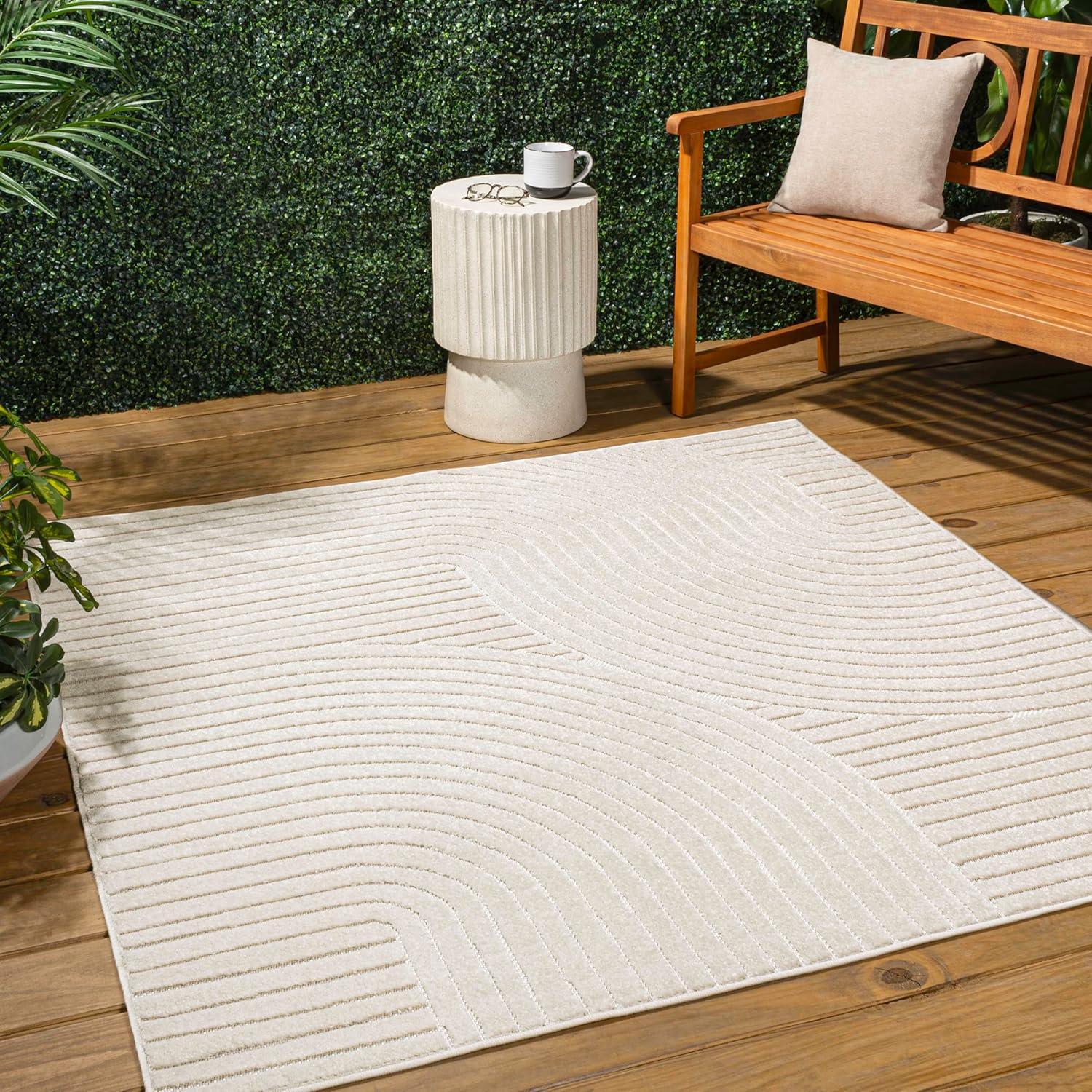 imageJONATHAN Y Hallie HighLow Curve IvoryCream IndoorOutdoor Area Rug 8x10 Minimalist Pet Friendly NonShedding Stain Resistant HoseWashable for Backyard Patio Porch SCN100B8IvoryCream