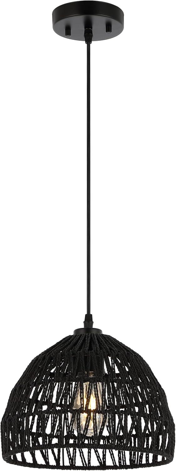 imageJONATHAN Y JYL6504A Campana 20quot 1Light Bohemian Modern Woven RattanIron LED Pendant Farmhouse Coastal Adjustable Dining Room Living Room Kitchen Island Foyer Bedroom Hallway CreamBlack