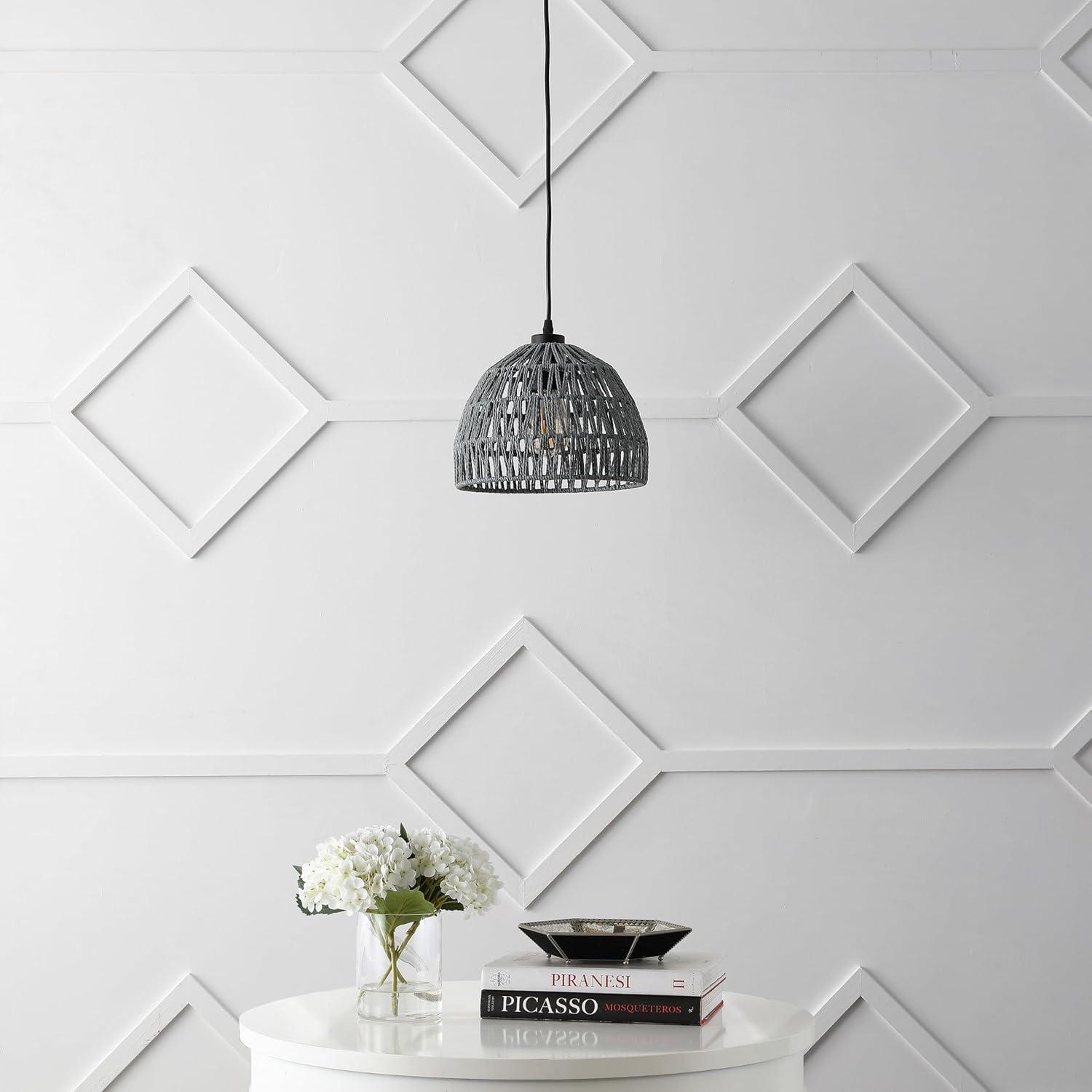 imageJONATHAN Y JYL6504A Campana 20quot 1Light Bohemian Modern Woven RattanIron LED Pendant Farmhouse Coastal Adjustable Dining Room Living Room Kitchen Island Foyer Bedroom Hallway CreamGray