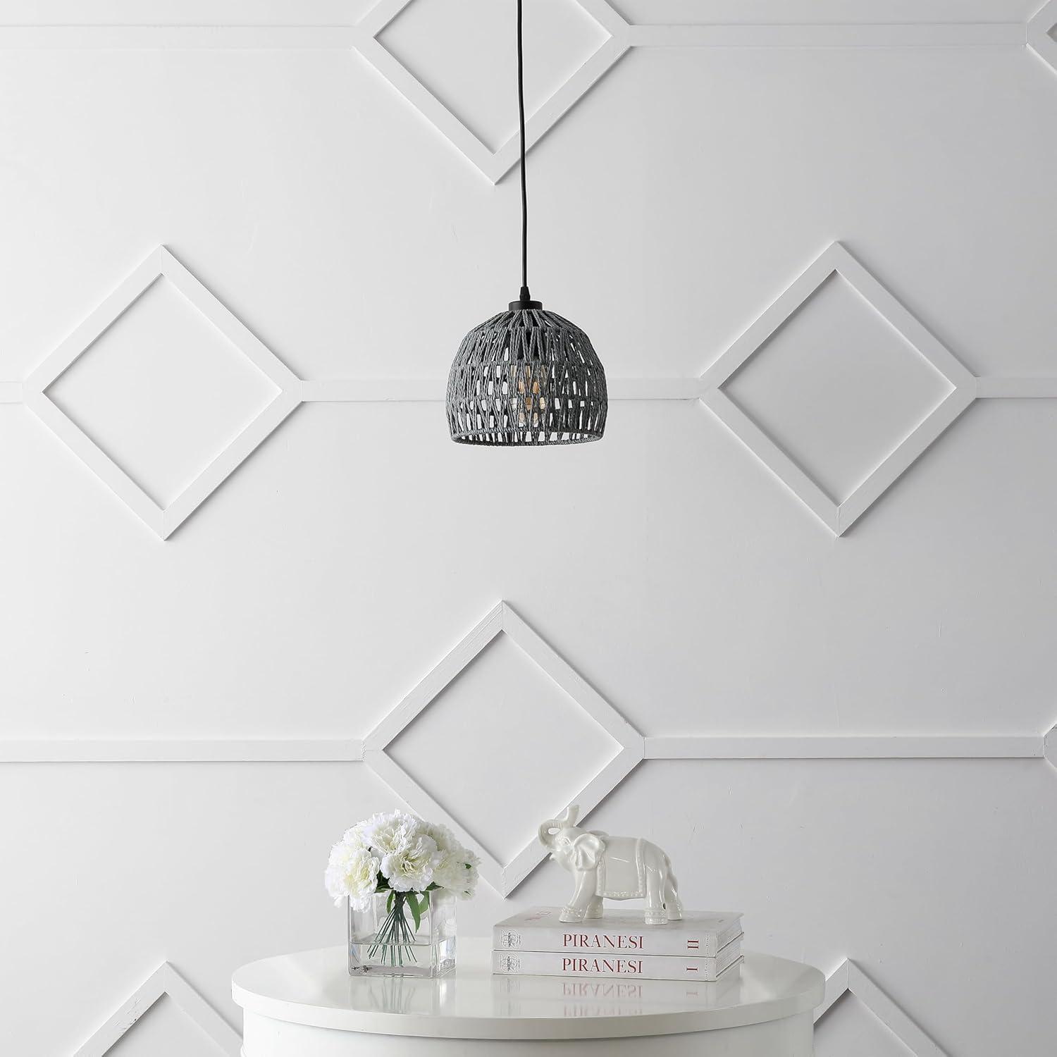 imageJONATHAN Y JYL6504A Campana 20quot 1Light Bohemian Modern Woven RattanIron LED Pendant Farmhouse Coastal Adjustable Dining Room Living Room Kitchen Island Foyer Bedroom Hallway CreamGray