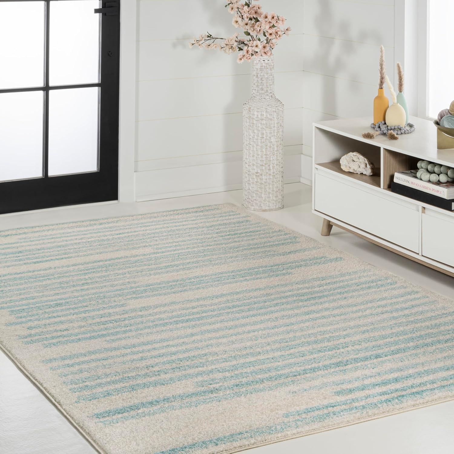 imageJONATHAN Y Khalil Modern Berber Stripe CreamBlack Indoor Area Rug 8x10 Contemporary Bohemian EasyCleaning for Living Room Bedroom Kitchen Pet Friendly NonShedding MOH207A8CreamTurquoise