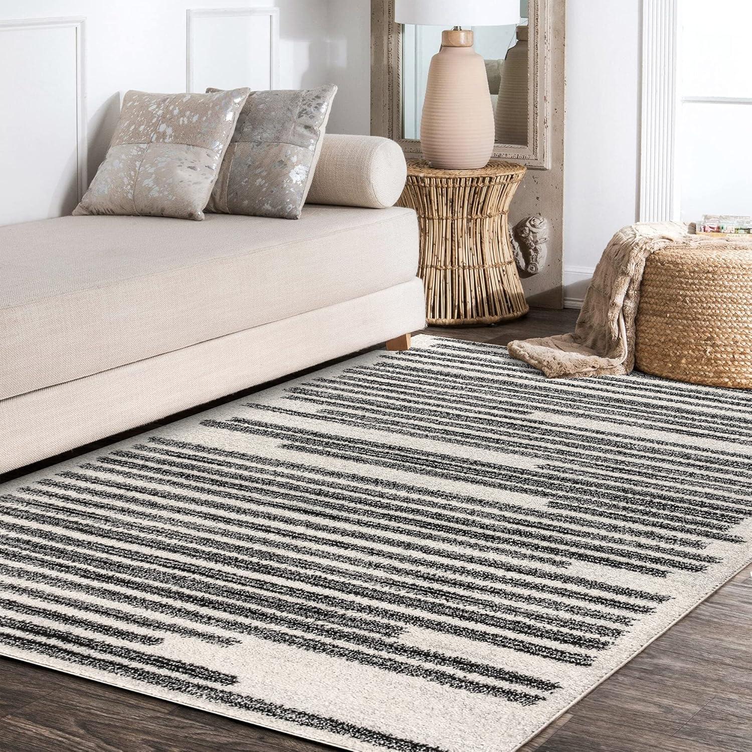 imageJONATHAN Y Khalil Modern Berber Stripe CreamBlack Indoor Area Rug 8x10 Contemporary Bohemian EasyCleaning for Living Room Bedroom Kitchen Pet Friendly NonShedding MOH207A8CreamBlack