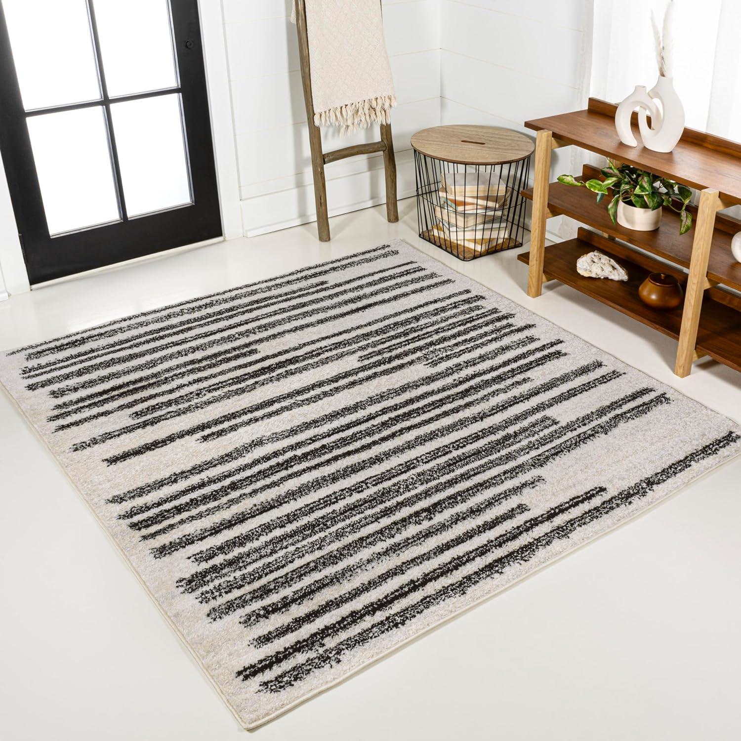 imageJONATHAN Y Khalil Modern Berber Stripe CreamBlack Indoor Area Rug 8x10 Contemporary Bohemian EasyCleaning for Living Room Bedroom Kitchen Pet Friendly NonShedding MOH207A8CreamBlack