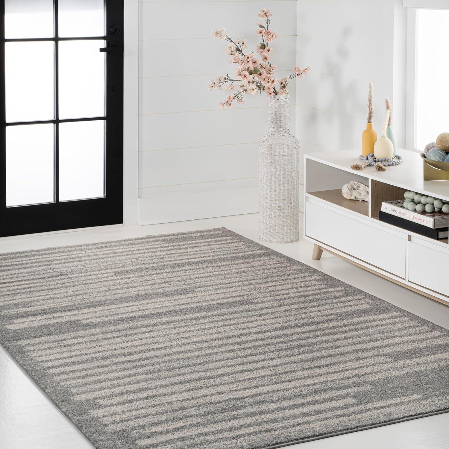 imageJONATHAN Y Khalil Modern Berber Stripe CreamBlack Indoor Area Rug 8x10 Contemporary Bohemian EasyCleaning for Living Room Bedroom Kitchen Pet Friendly NonShedding MOH207A8GrayCream