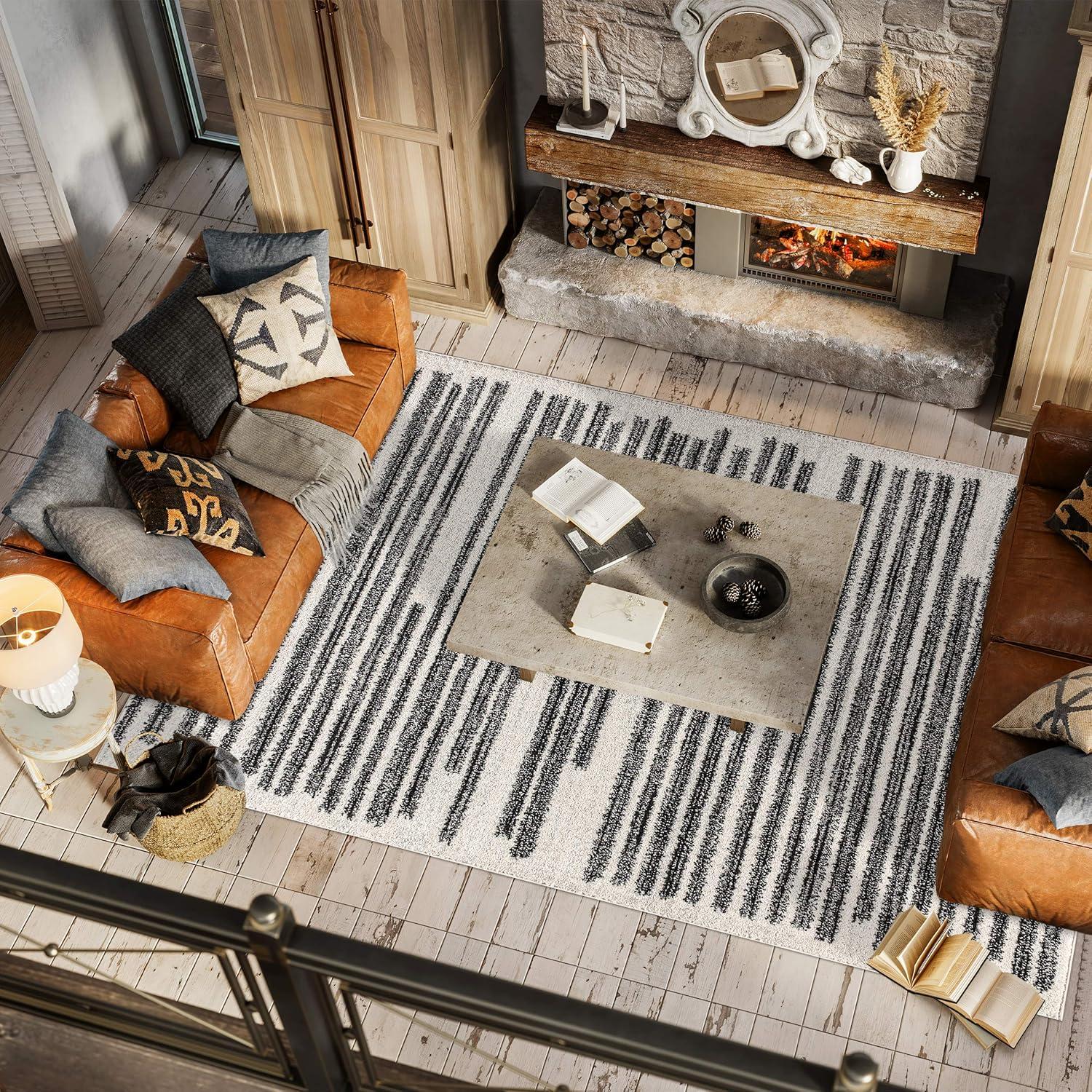 imageJONATHAN Y Khalil Modern Berber Stripe CreamBlack Indoor Area Rug 8x10 Contemporary Bohemian EasyCleaning for Living Room Bedroom Kitchen Pet Friendly NonShedding MOH207A8CreamBlack