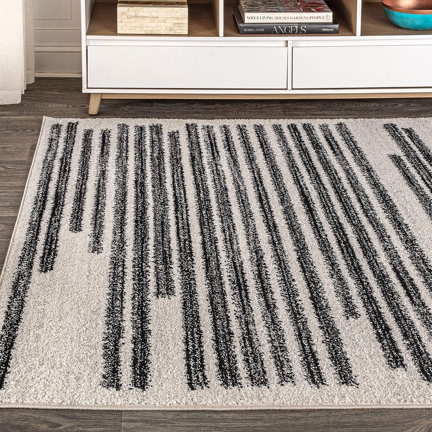 imageJONATHAN Y Khalil Modern Berber Stripe CreamBlack Indoor Area Rug 8x10 Contemporary Bohemian EasyCleaning for Living Room Bedroom Kitchen Pet Friendly NonShedding MOH207A8CreamBlack