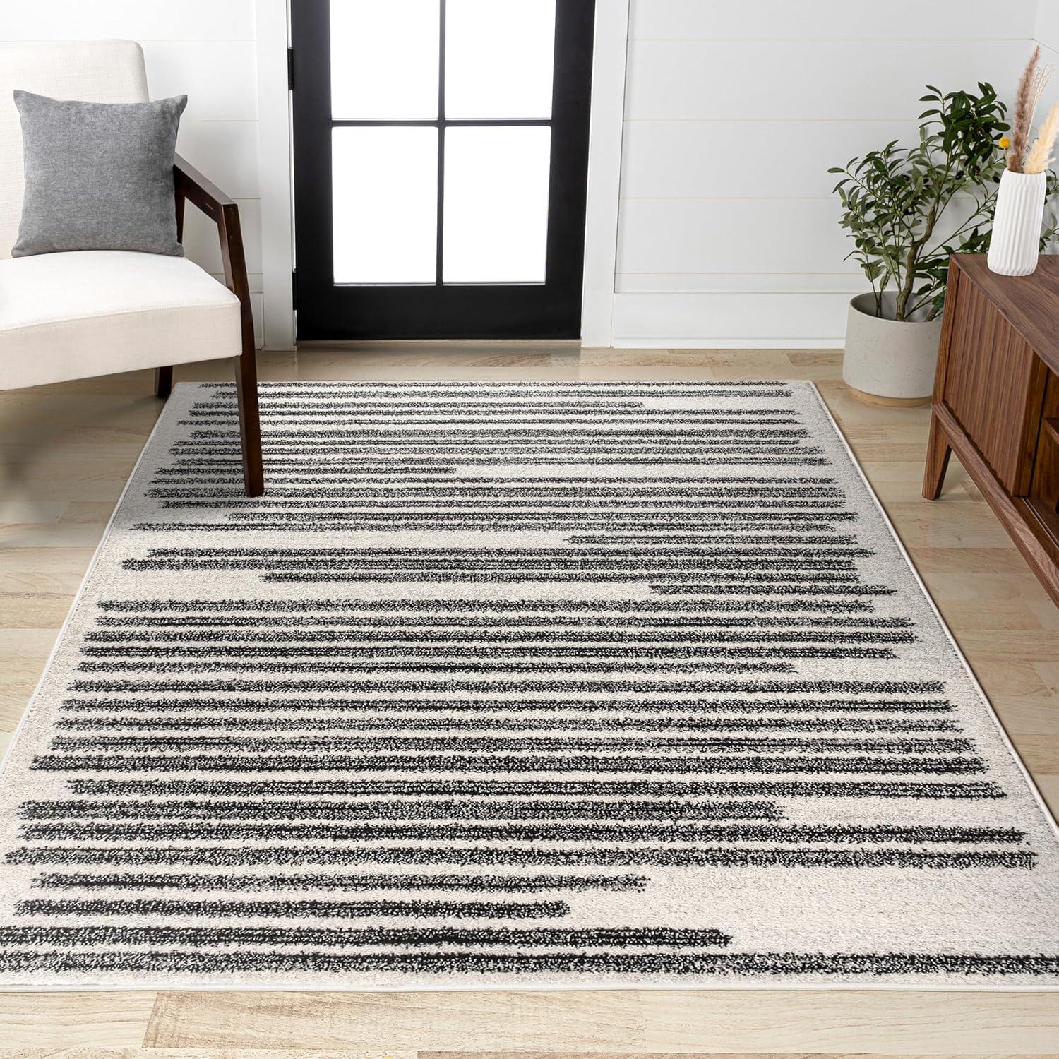 imageJONATHAN Y Khalil Modern Berber Stripe CreamBlack Indoor Area Rug 8x10 Contemporary Bohemian EasyCleaning for Living Room Bedroom Kitchen Pet Friendly NonShedding MOH207A8CreamBlack