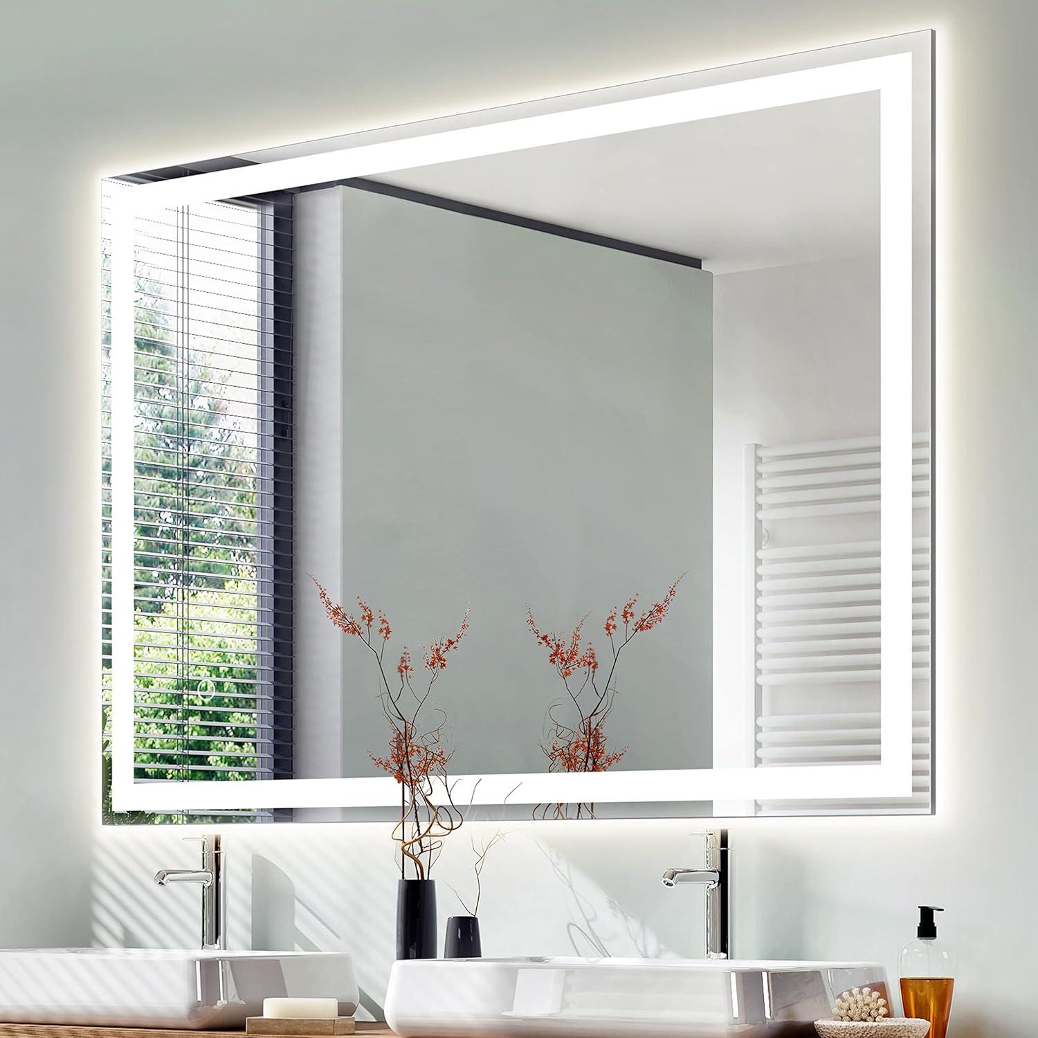 imageJONATHAN Y MIR100A3648 Pax 36 in W x 48 in H Large Rectangular Frameless Antifog FrontBackLit Wall Bathroom Vanity Mirror with Smart Touch32L x 24W