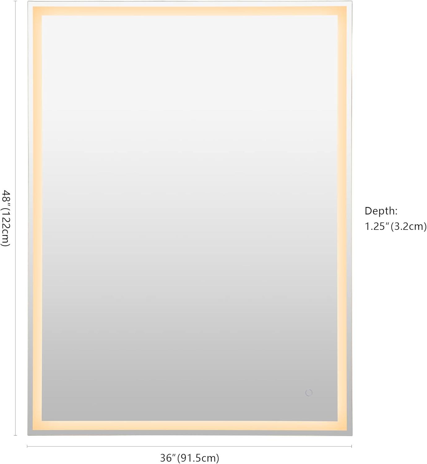 imageJONATHAN Y MIR100A3648 Pax 36 in W x 48 in H Large Rectangular Frameless Antifog FrontBackLit Wall Bathroom Vanity Mirror with Smart Touch48L x 36W