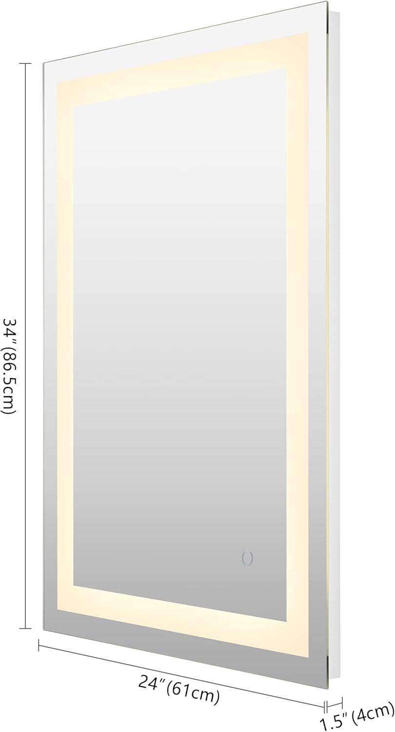 imageJONATHAN Y MIR102A2434 Remy 24 in W x 34 in H Small Rectangular Frameless Antifog FrontLit Wall Bathroom Vanity Mirror with Smart Touch34L x 24W