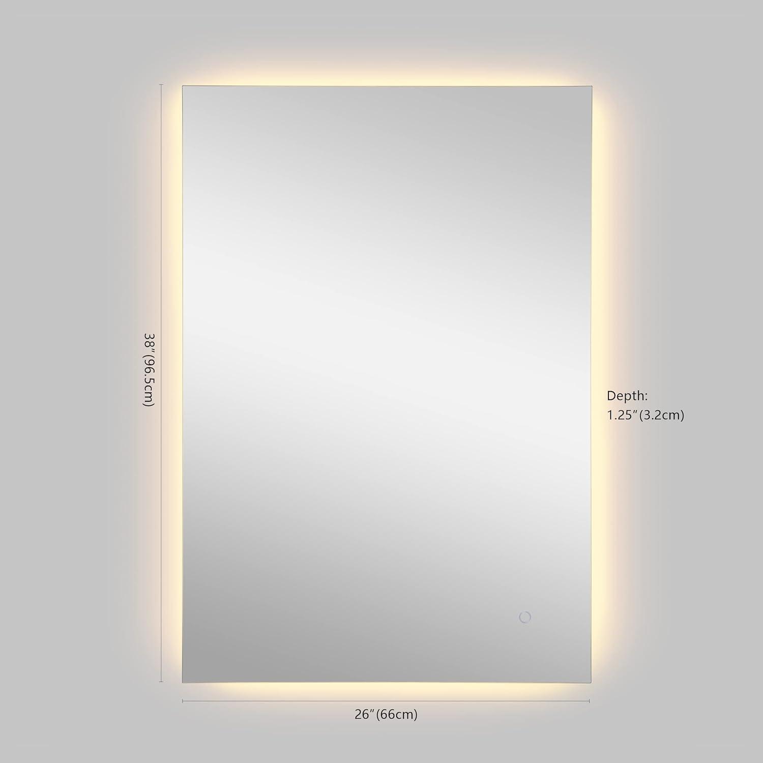 imageJONATHAN Y MIR103A2638 Nora 26 in W x 38 in H Small Rectangular Frameless Antifog BackLit Wall Bathroom Vanity Mirror with Smart Touch38L x 26W