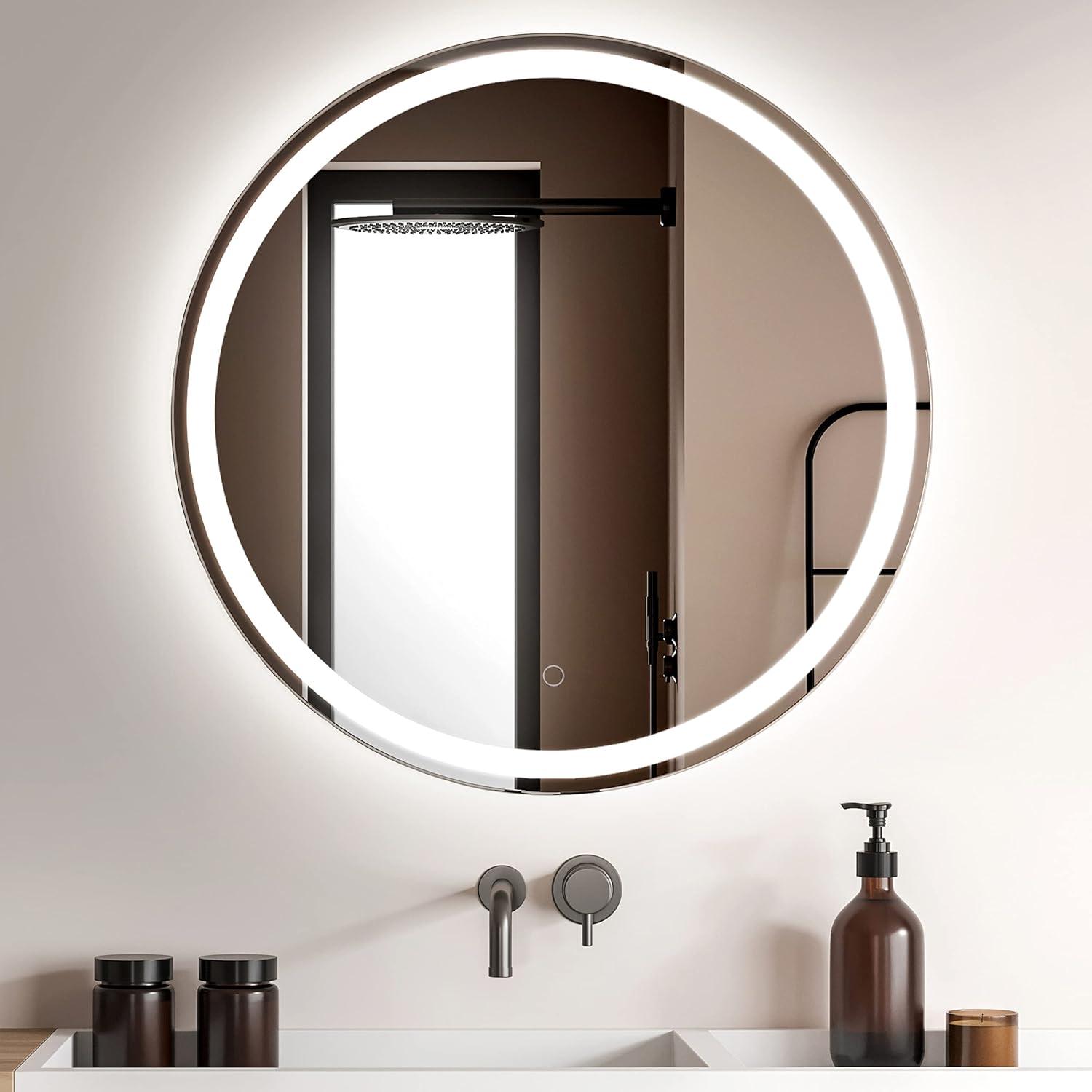 imageJONATHAN Y MIR104A3224 Dane 24 in W x 32 in H Small Oval Frameless Antifog FrontBackLit TriColor Bathroom Vanity Mirror with Smart Touch27L x 27W