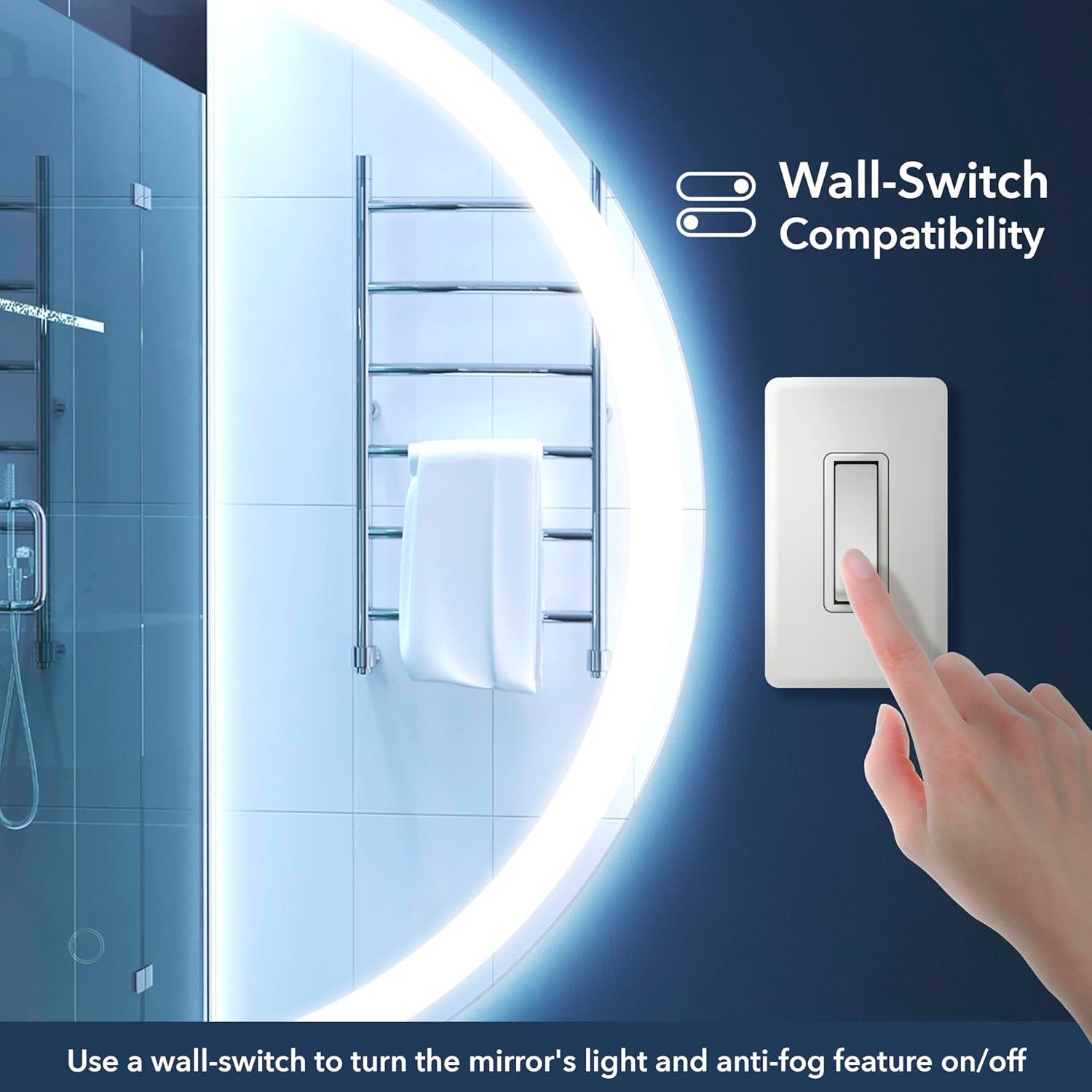 imageJONATHAN Y MIR104A3224 Dane 24 in W x 32 in H Small Oval Frameless Antifog FrontBackLit TriColor Bathroom Vanity Mirror with Smart Touch32L x 24W