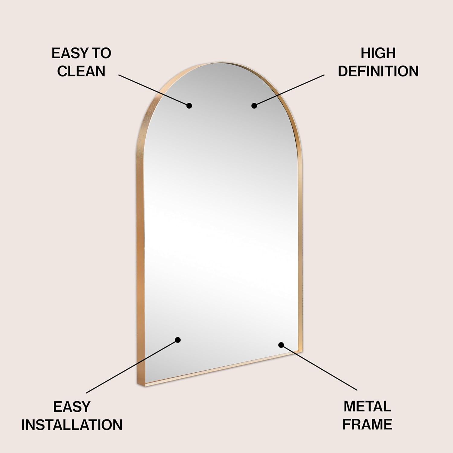 imageJONATHAN Y MIR204B Elodie 24 in W x 36 in H Medium Arched Metal Framed Wall Mounted Mirror WallHung or Leaning for Bathroom Living Room Bedroom NickelGold