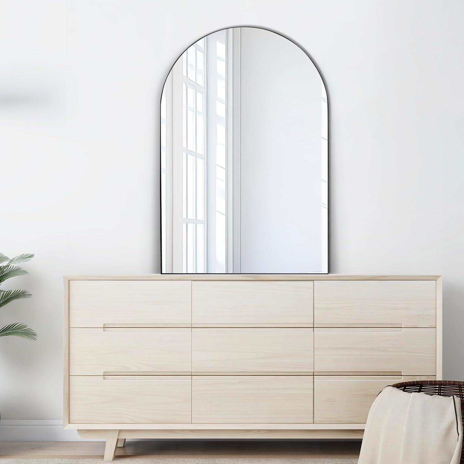 imageJONATHAN Y MIR204B Elodie 24 in W x 36 in H Medium Arched Metal Framed Wall Mounted Mirror WallHung or Leaning for Bathroom Living Room Bedroom NickelBlack