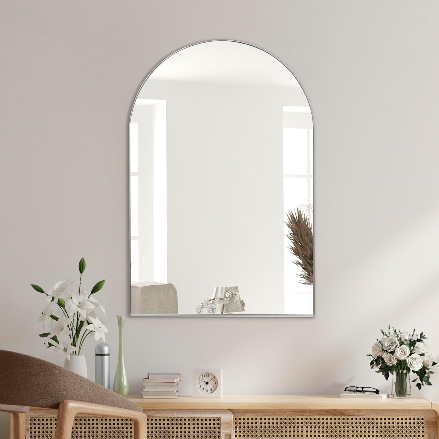 imageJONATHAN Y MIR204B Elodie 24 in W x 36 in H Medium Arched Metal Framed Wall Mounted Mirror WallHung or Leaning for Bathroom Living Room Bedroom NickelNickel