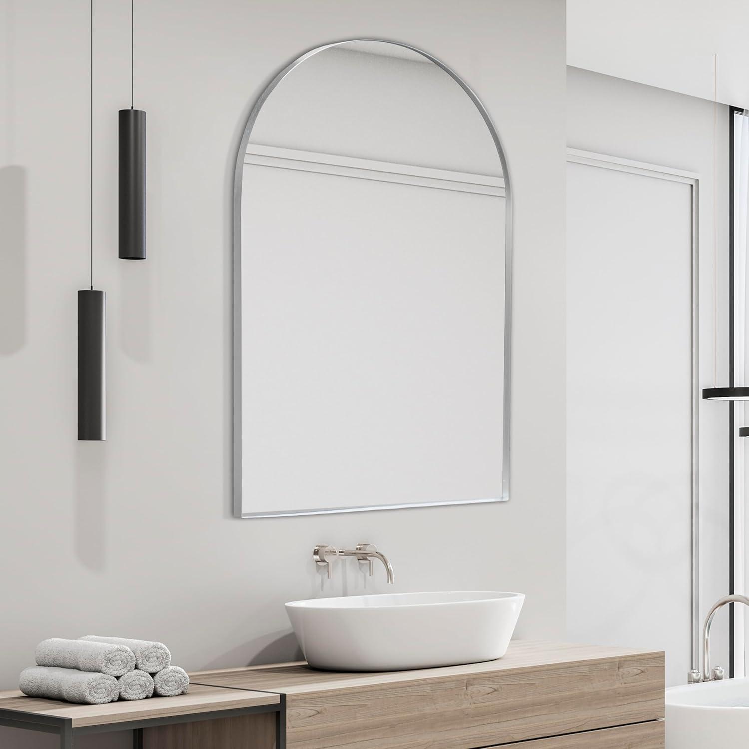 imageJONATHAN Y MIR204B Elodie 24 in W x 36 in H Medium Arched Metal Framed Wall Mounted Mirror WallHung or Leaning for Bathroom Living Room Bedroom NickelNickel