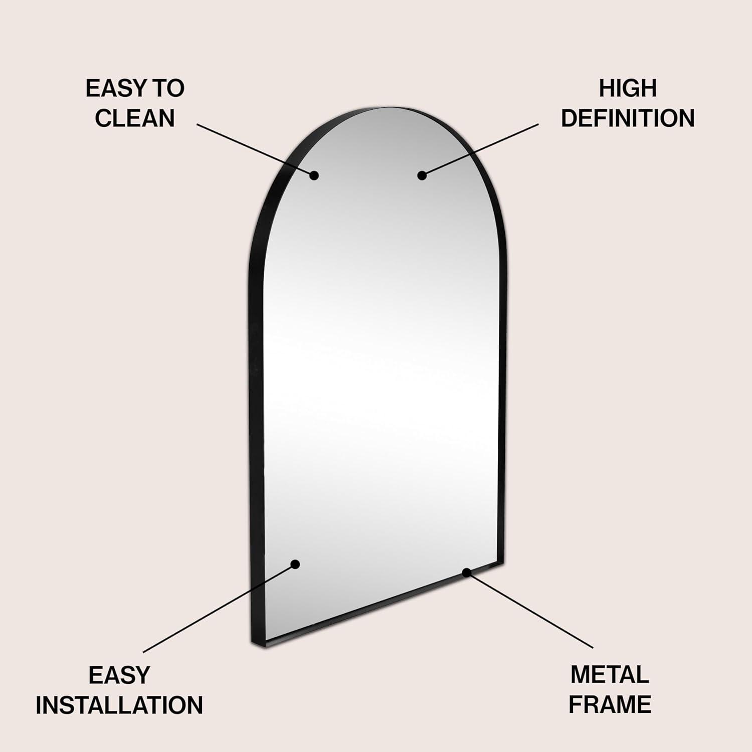 imageJONATHAN Y MIR204B Elodie 24 in W x 36 in H Medium Arched Metal Framed Wall Mounted Mirror WallHung or Leaning for Bathroom Living Room Bedroom NickelBlack