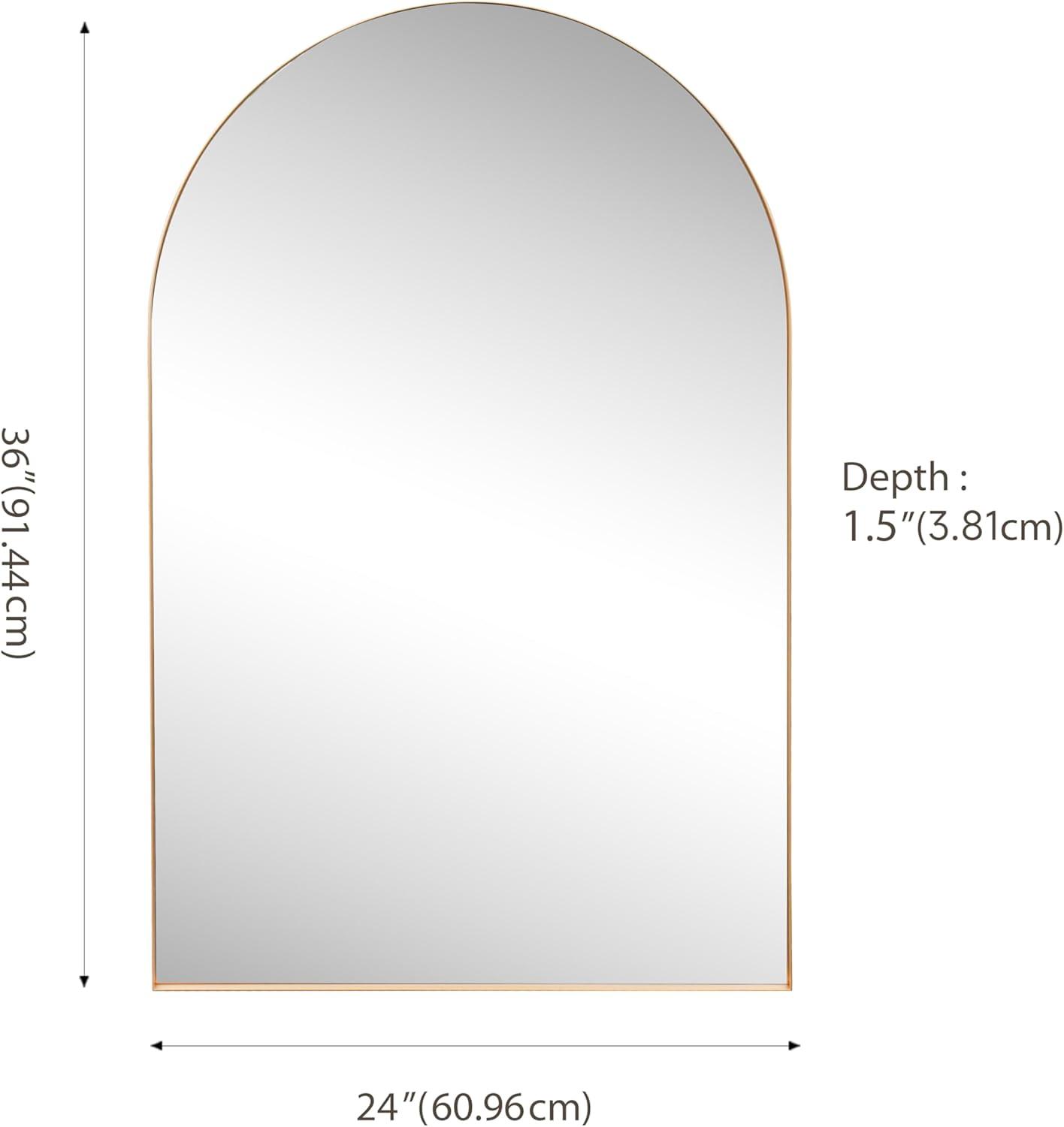 imageJONATHAN Y MIR204B Elodie 24 in W x 36 in H Medium Arched Metal Framed Wall Mounted Mirror WallHung or Leaning for Bathroom Living Room Bedroom NickelGold