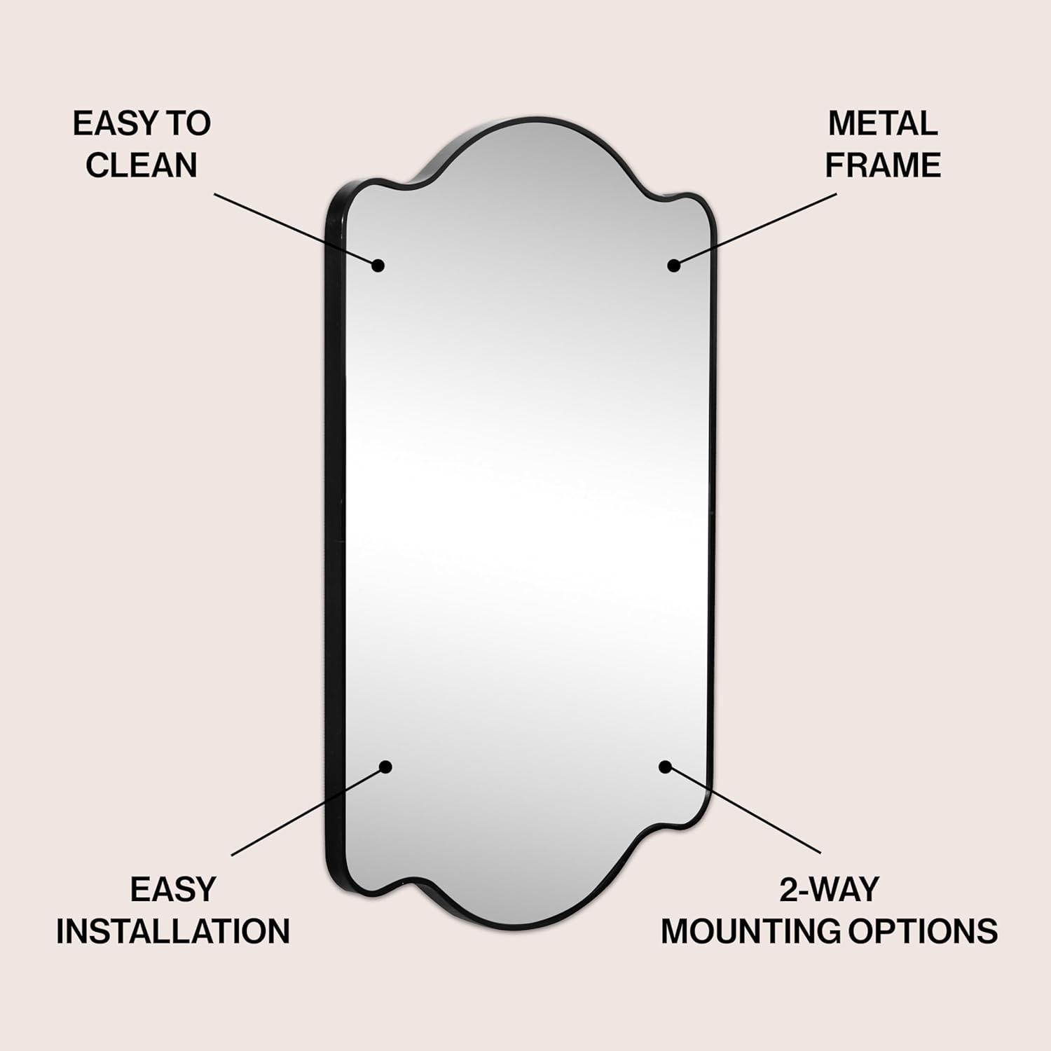 imageJONATHAN Y MIR205B Louisa 24 in W x 36 in H Medium Scalloped Rectangular Metal Framed Wall Mirror for Bathroom Living Room Bedroom NickelBlack
