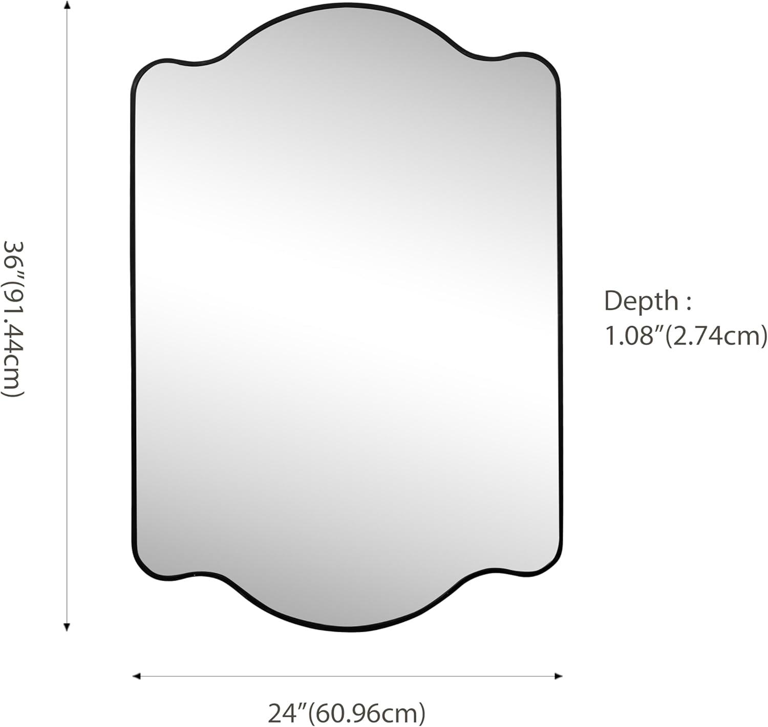 imageJONATHAN Y MIR205B Louisa 24 in W x 36 in H Medium Scalloped Rectangular Metal Framed Wall Mirror for Bathroom Living Room Bedroom NickelBlack