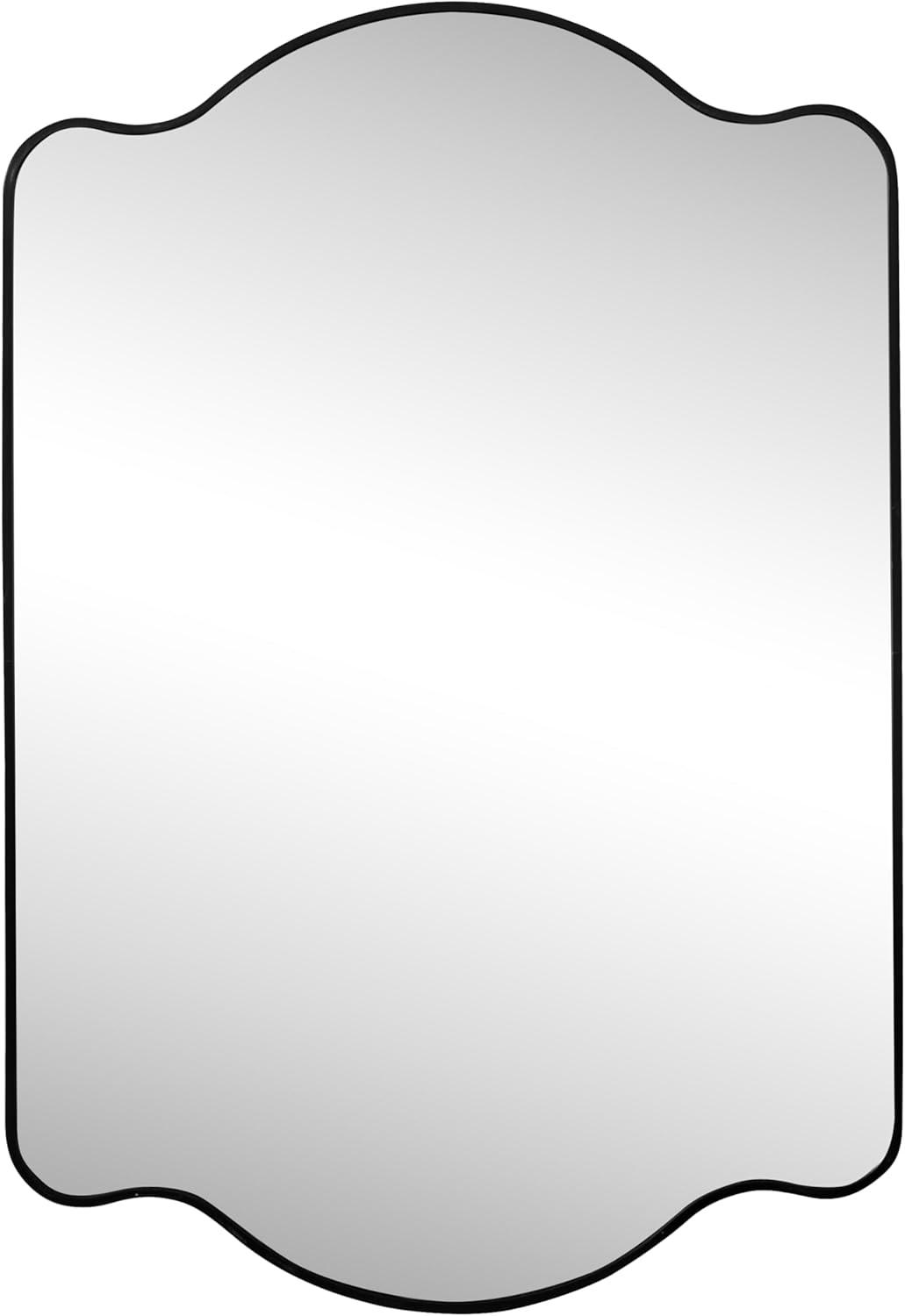 imageJONATHAN Y MIR205B Louisa 24 in W x 36 in H Medium Scalloped Rectangular Metal Framed Wall Mirror for Bathroom Living Room Bedroom NickelBlack