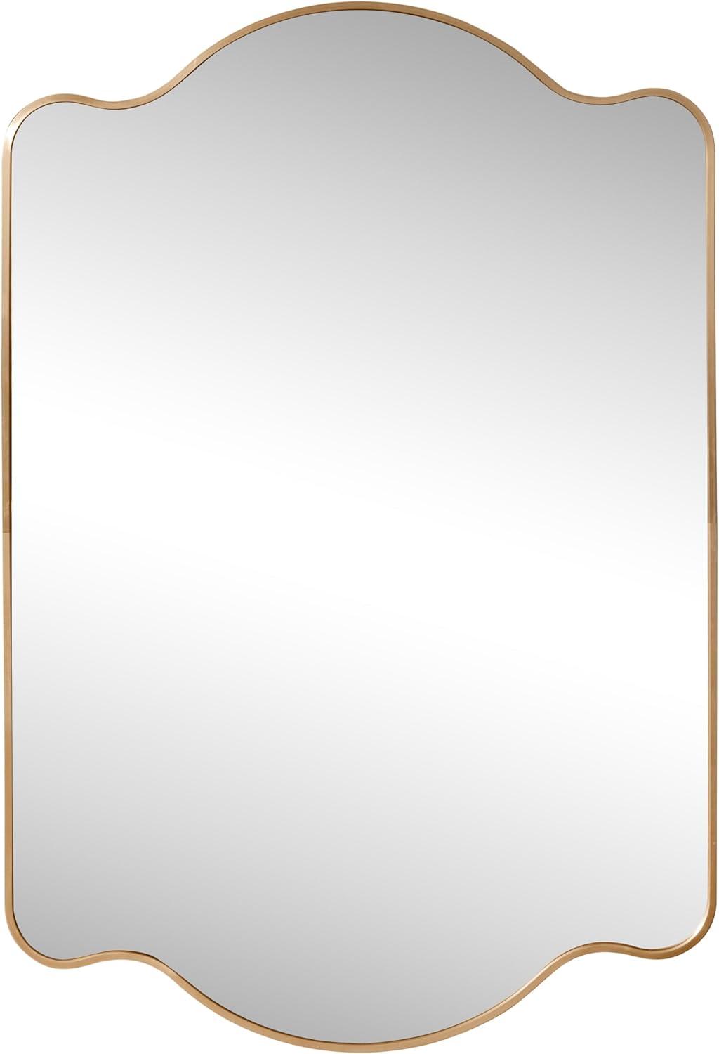 imageJONATHAN Y MIR205B Louisa 24 in W x 36 in H Medium Scalloped Rectangular Metal Framed Wall Mirror for Bathroom Living Room Bedroom NickelGold