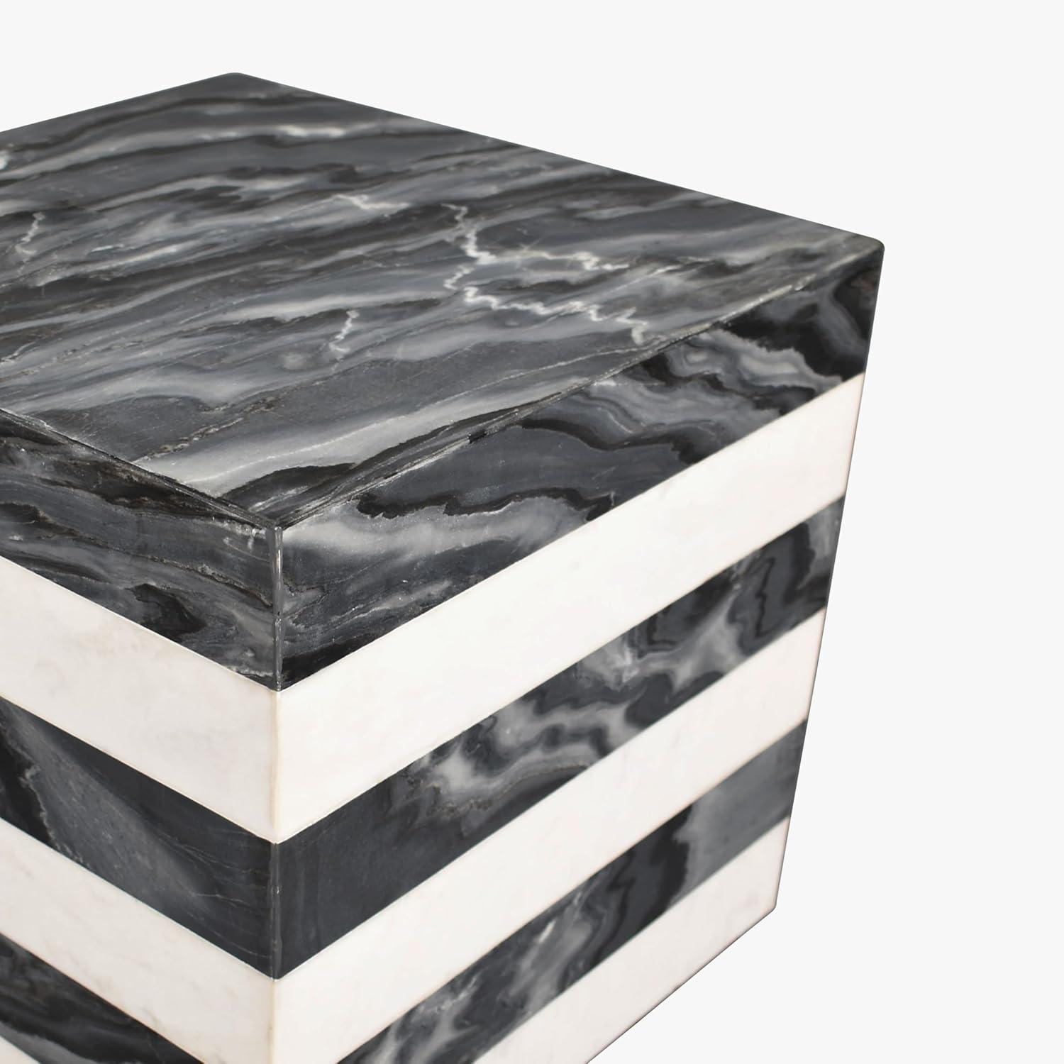 imageJONATHAN Y MTB1101D Felix 15quot Contemporary Natural Marble Handmade Cube End Table Side Table for Living Room Bedroom Bathroom TravertineBlackWhite