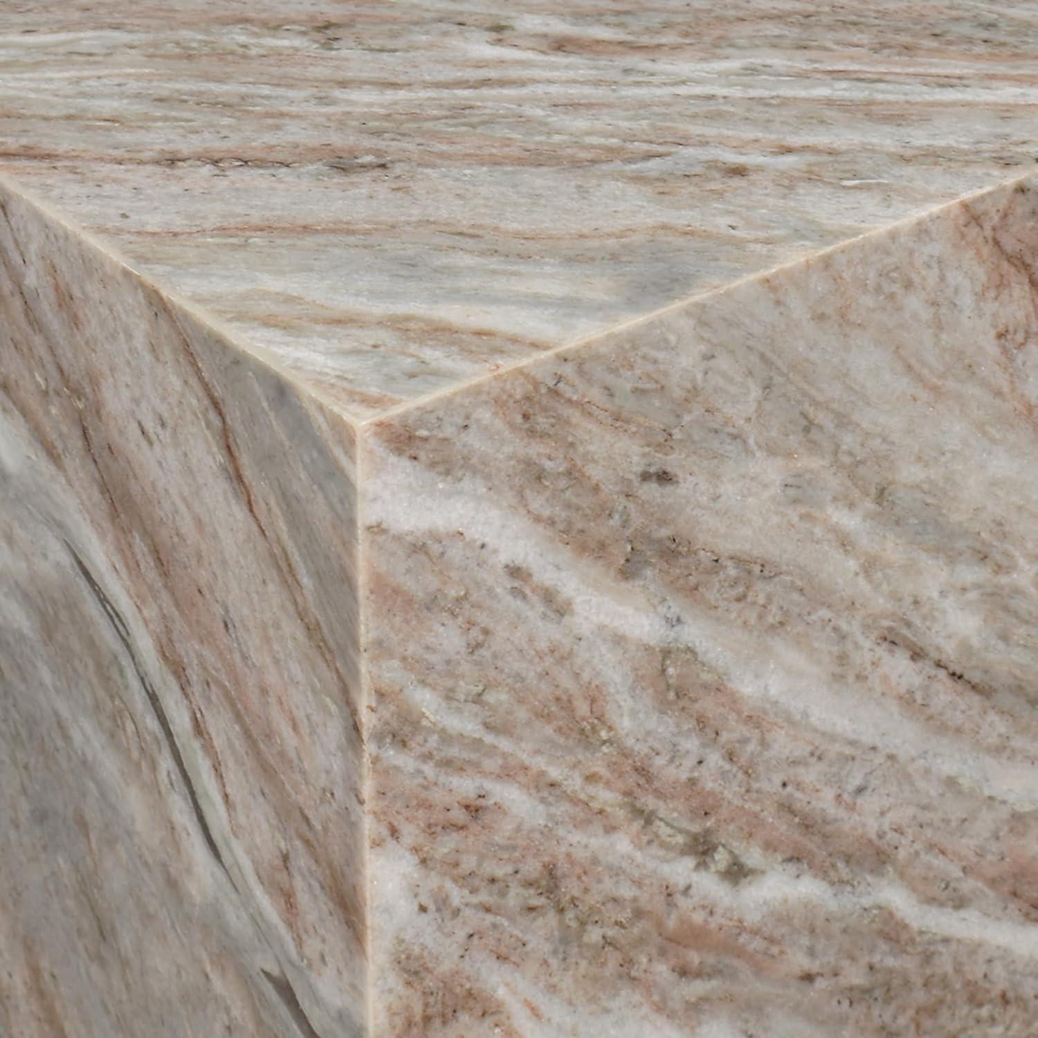 imageJONATHAN Y MTB1101D Felix 15quot Contemporary Natural Marble Handmade Cube End Table Side Table for Living Room Bedroom Bathroom TravertineGrayBeige