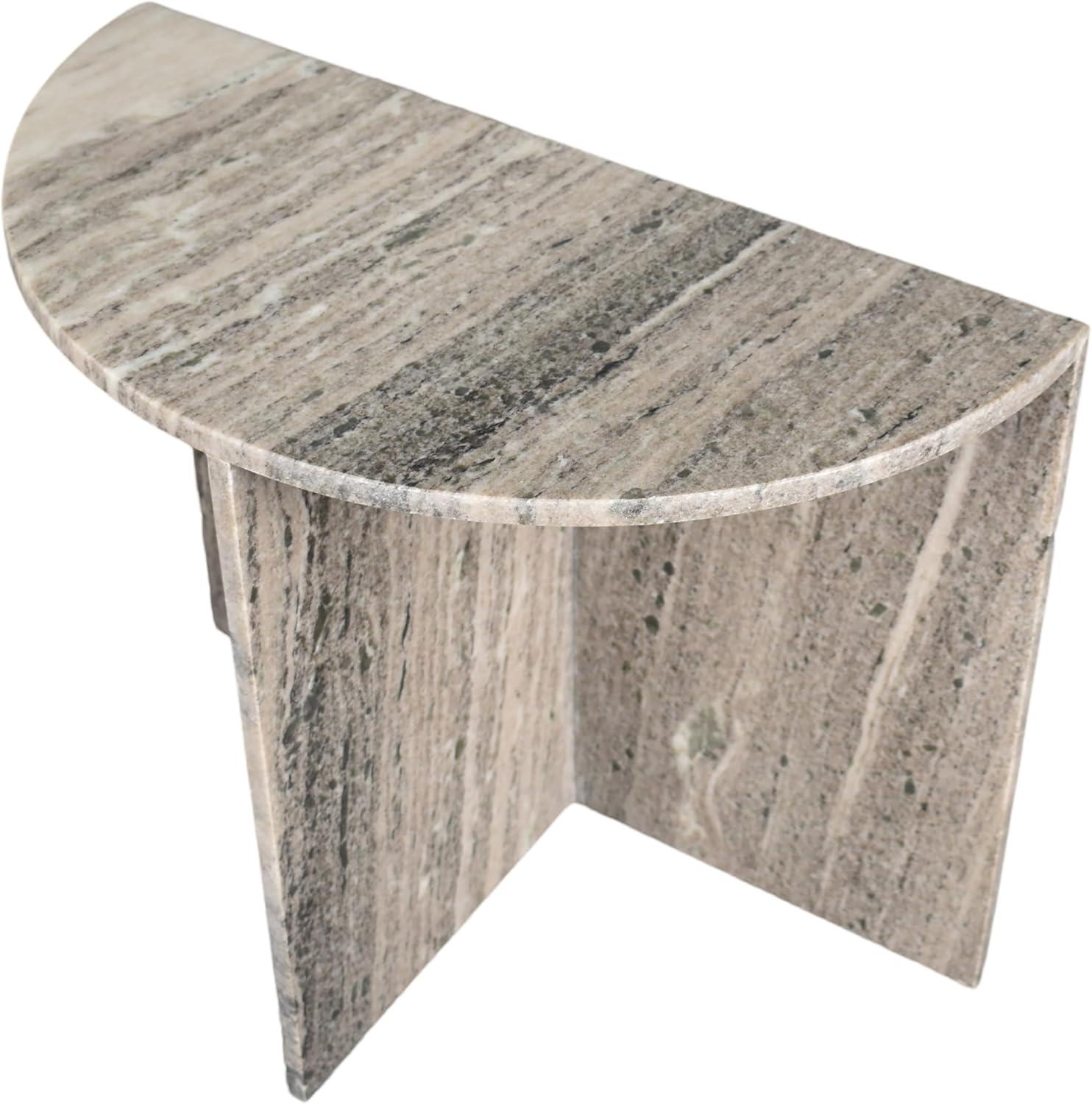 imageJONATHAN Y MTB1109B Patrice 20quot Art Deco Minimalist Natural Marble Handmade Demilune Side Table Side Table for Living Room Bedroom Bathroom GrayBeigeGrayBeige