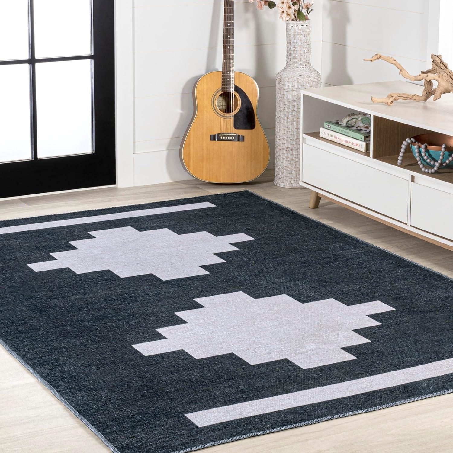 imageJONATHAN Y Machine Washable MossCream Indoor Area Rug 5X8 ft Chayton Minimalist Geometric for Living Room Bedroom Kitchen Office EasyCleaning PetFriendly NonShedding WSH110B5NavyLight Gray