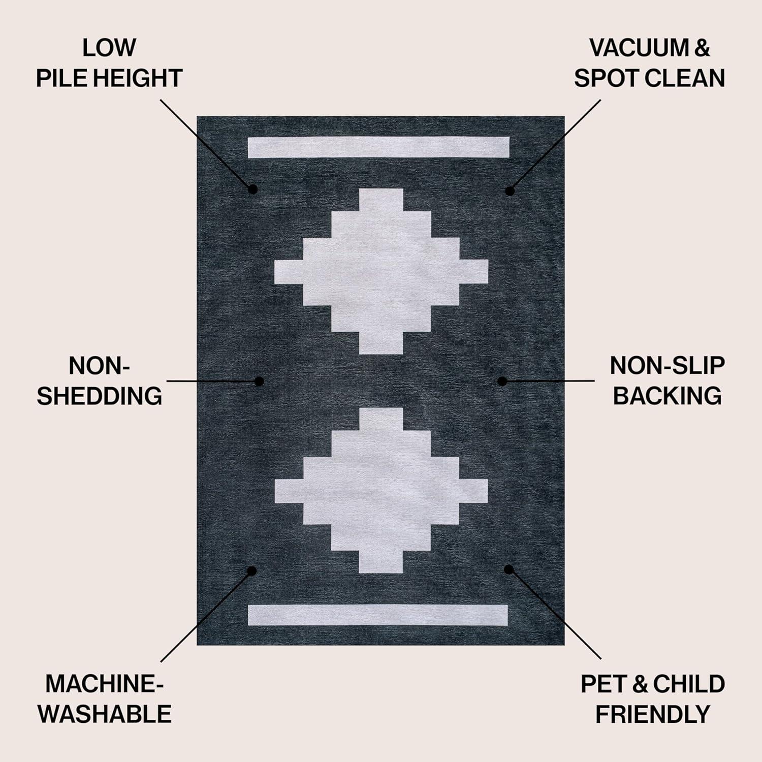 imageJONATHAN Y Machine Washable MossCream Indoor Area Rug 5X8 ft Chayton Minimalist Geometric for Living Room Bedroom Kitchen Office EasyCleaning PetFriendly NonShedding WSH110B5NavyLight Gray