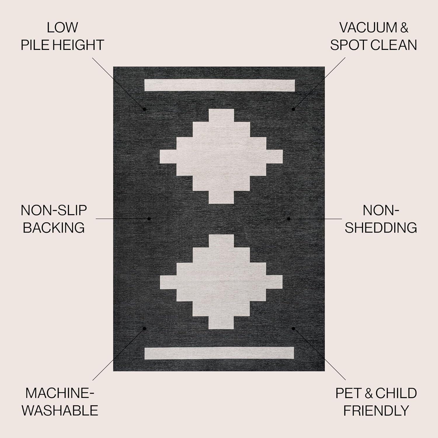 imageJONATHAN Y Machine Washable MossCream Indoor Area Rug 5X8 ft Chayton Minimalist Geometric for Living Room Bedroom Kitchen Office EasyCleaning PetFriendly NonShedding WSH110B5BlackCream