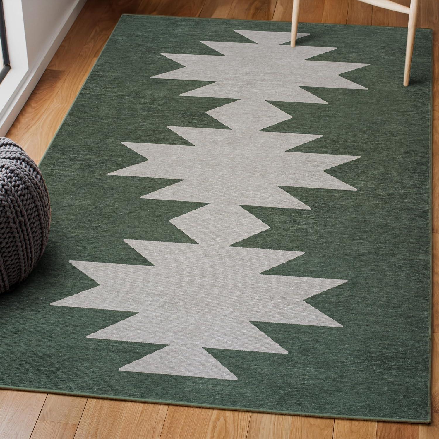 imageJONATHAN Y Machine Washable MossCream Indoor Area Rug 5X8 ft Chayton Minimalist Geometric for Living Room Bedroom Kitchen Office EasyCleaning PetFriendly NonShedding WSH110B5Dark GreenLight Gray