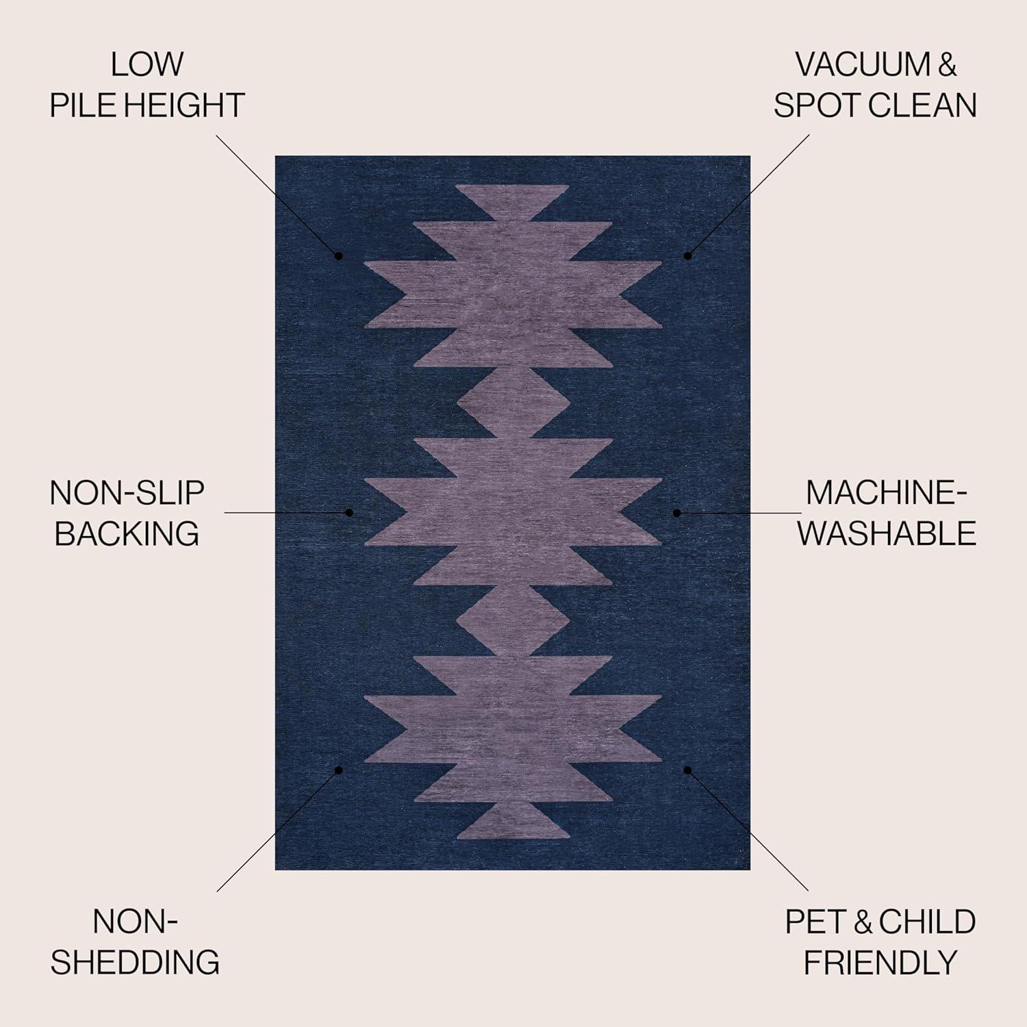 imageJONATHAN Y Machine Washable MossCream Indoor Area Rug 5X8 ft Chayton Minimalist Geometric for Living Room Bedroom Kitchen Office EasyCleaning PetFriendly NonShedding WSH110B5NavyPurple
