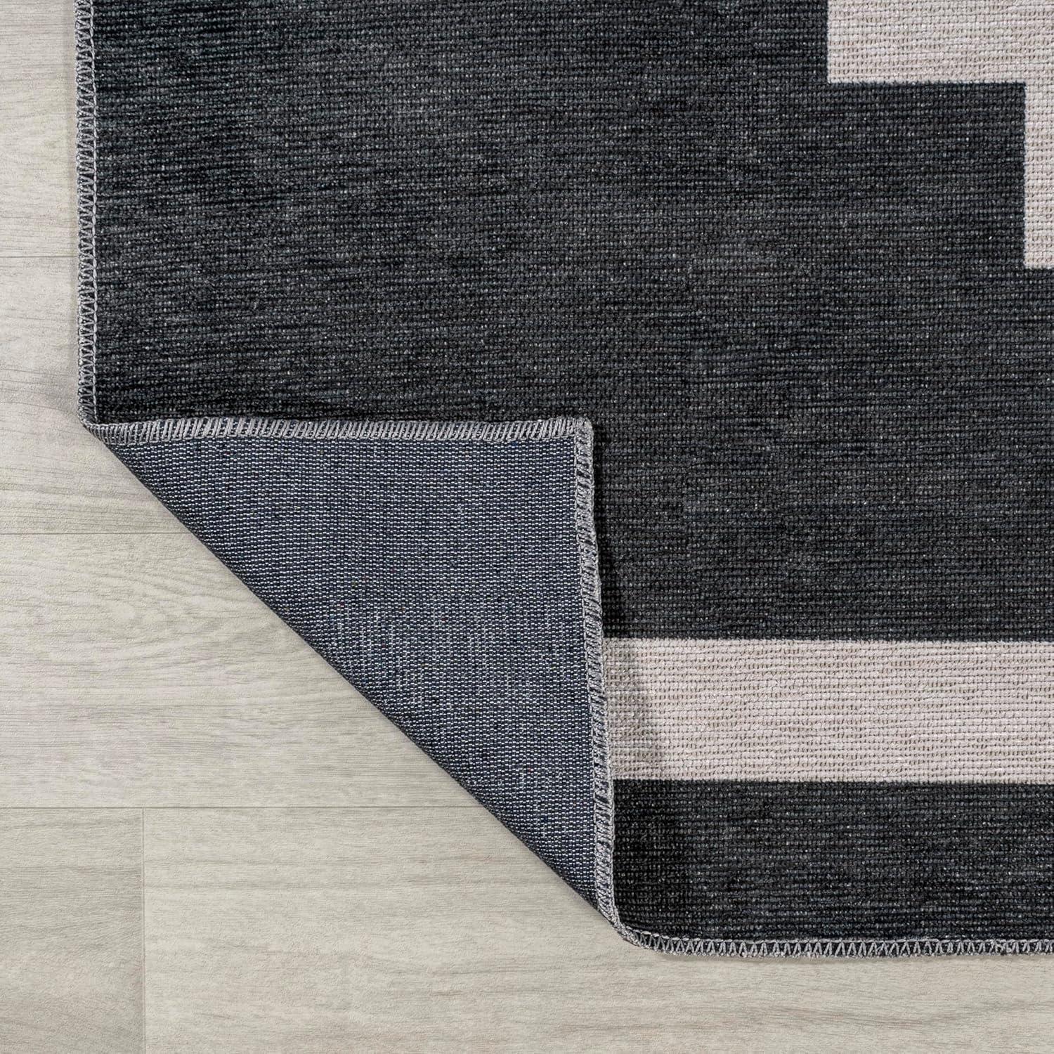 imageJONATHAN Y Machine Washable MossCream Indoor Area Rug 5X8 ft Chayton Minimalist Geometric for Living Room Bedroom Kitchen Office EasyCleaning PetFriendly NonShedding WSH110B5BlackCream