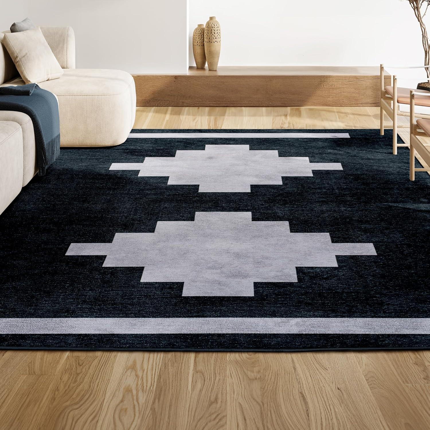 imageJONATHAN Y Machine Washable MossCream Indoor Area Rug 5X8 ft Chayton Minimalist Geometric for Living Room Bedroom Kitchen Office EasyCleaning PetFriendly NonShedding WSH110B5NavyLight Gray