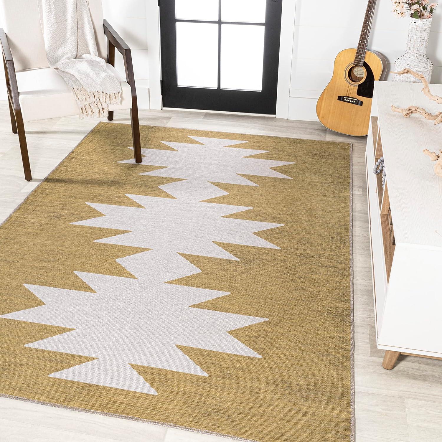imageJONATHAN Y Machine Washable MossCream Indoor Area Rug 5X8 ft Chayton Minimalist Geometric for Living Room Bedroom Kitchen Office EasyCleaning PetFriendly NonShedding WSH110B5MossCream