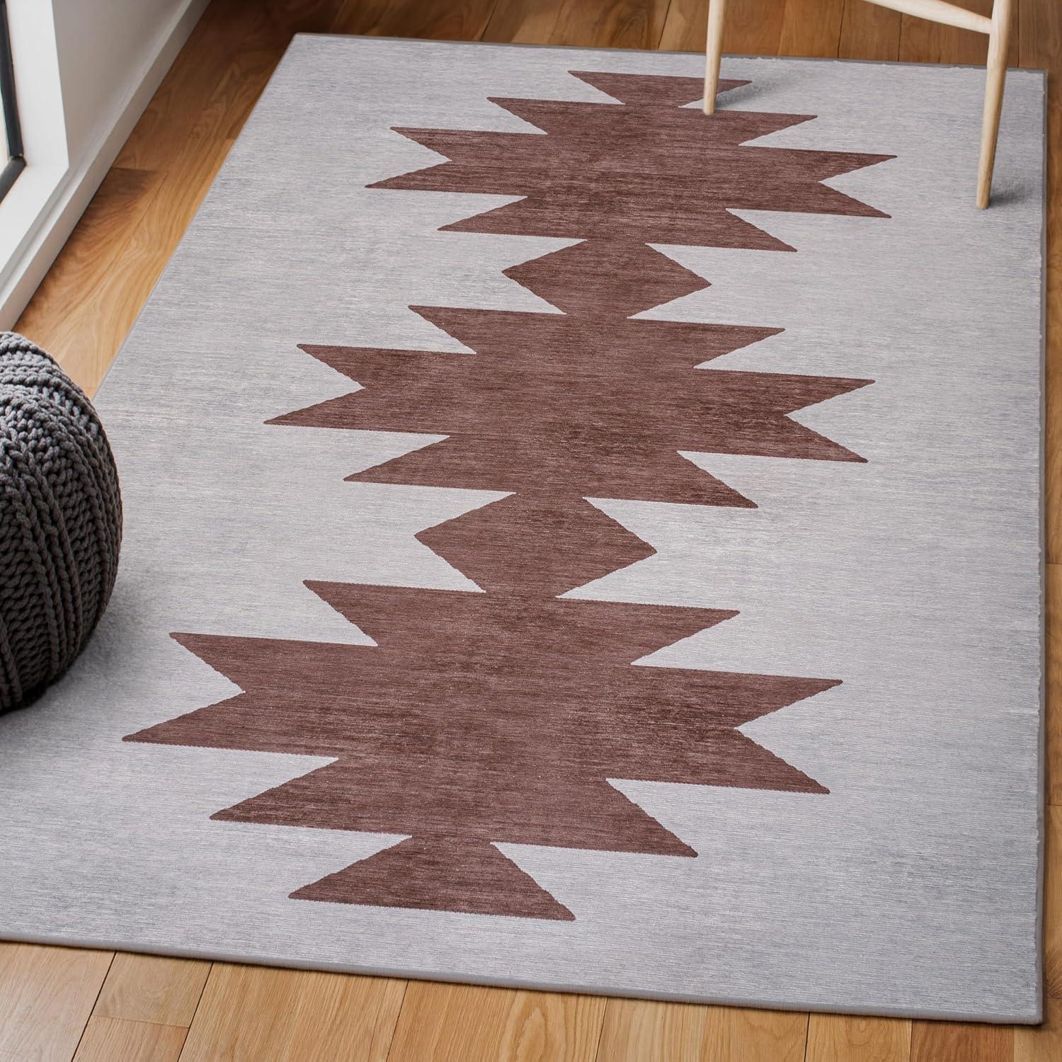 imageJONATHAN Y Machine Washable MossCream Indoor Area Rug 5X8 ft Chayton Minimalist Geometric for Living Room Bedroom Kitchen Office EasyCleaning PetFriendly NonShedding WSH110B5GrayBrown