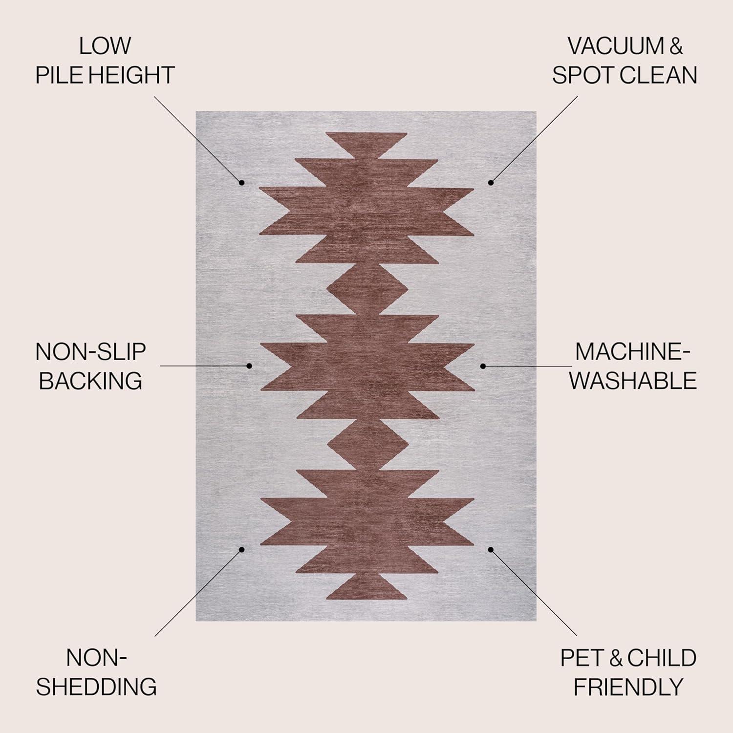 imageJONATHAN Y Machine Washable MossCream Indoor Area Rug 5X8 ft Chayton Minimalist Geometric for Living Room Bedroom Kitchen Office EasyCleaning PetFriendly NonShedding WSH110B5GrayBrown